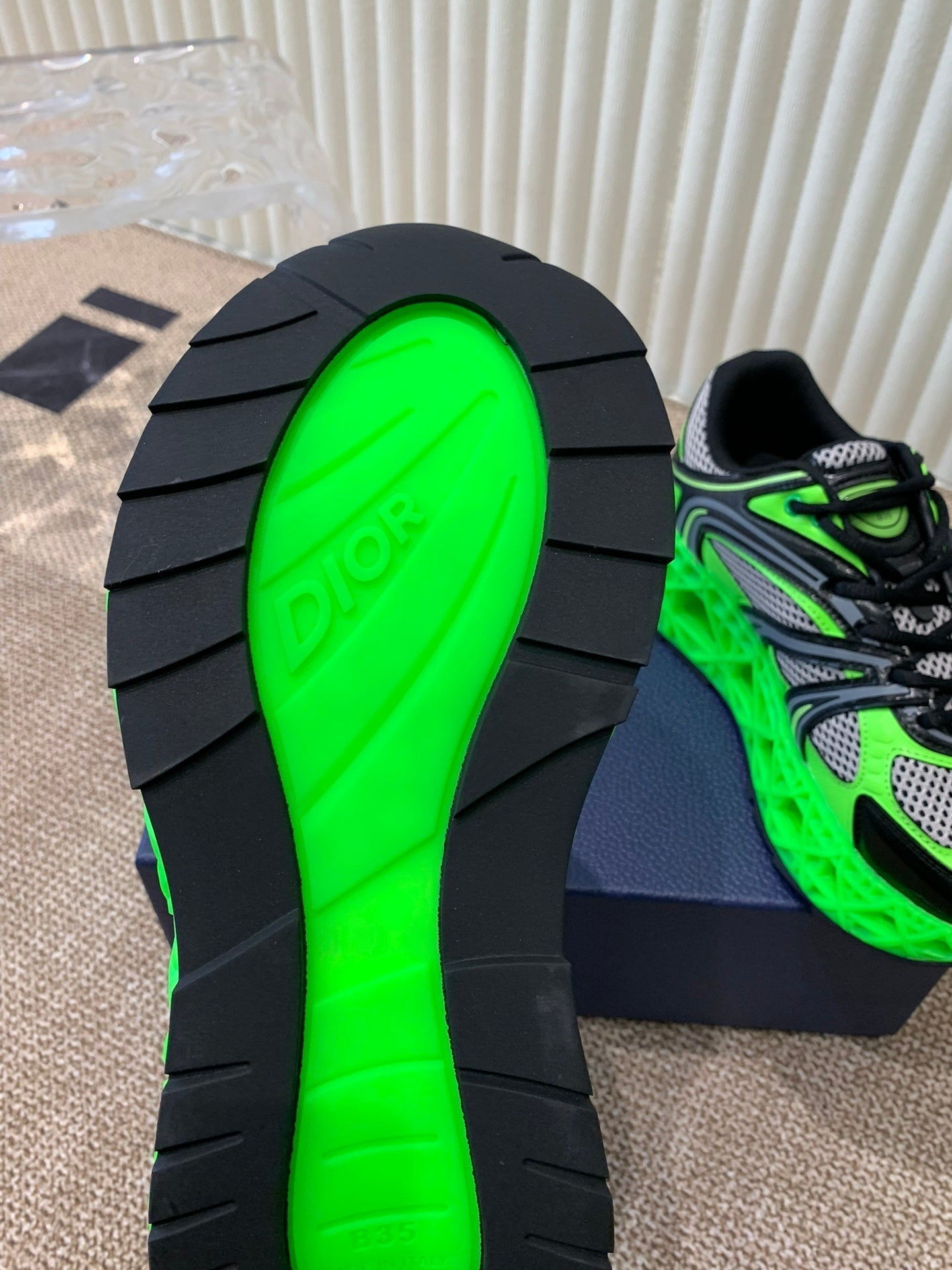 Luxury DiorSneaker B35 In Green Mix White Black Calfskin And Fabric  113119