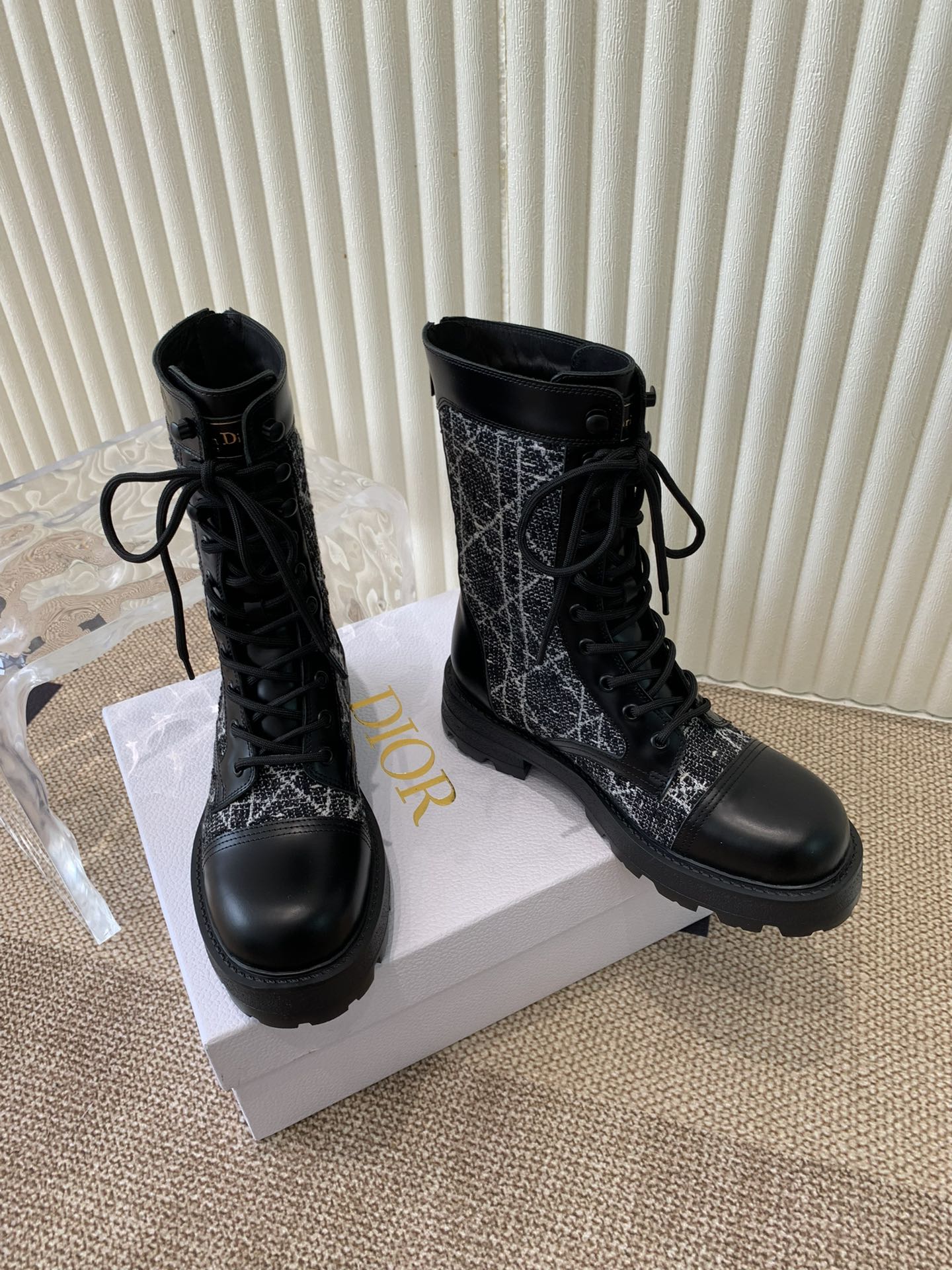 Luxury DiorD-Unit Ankle Boot In Black Tweed Fabric And Cowhide 113474