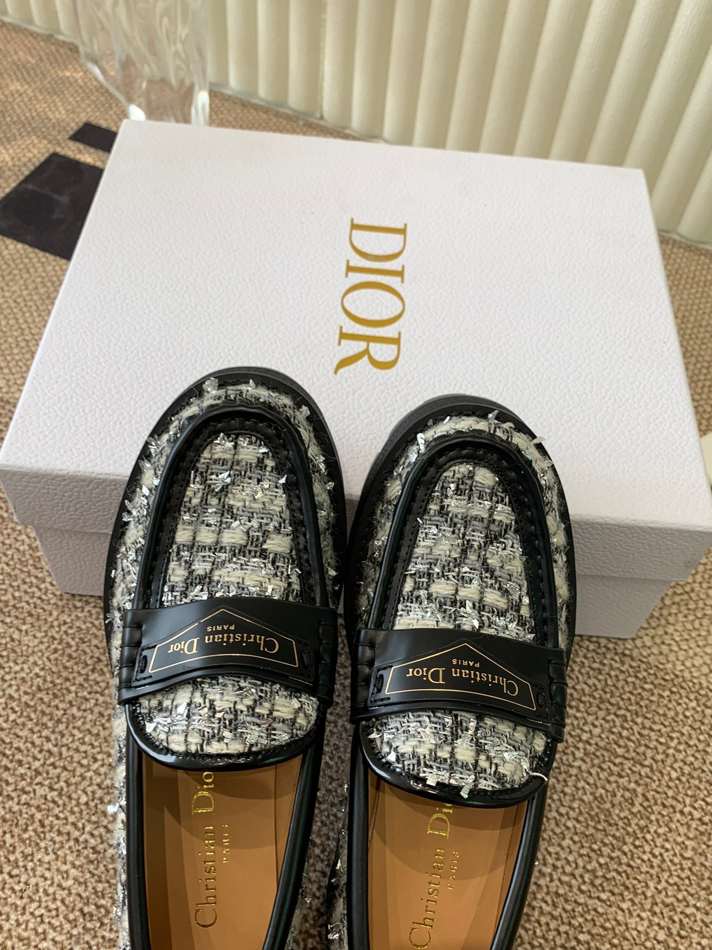 Luxury DiorBoy Platform Loafer In Black Mix White Tweed Fabric And Cowhide 113485