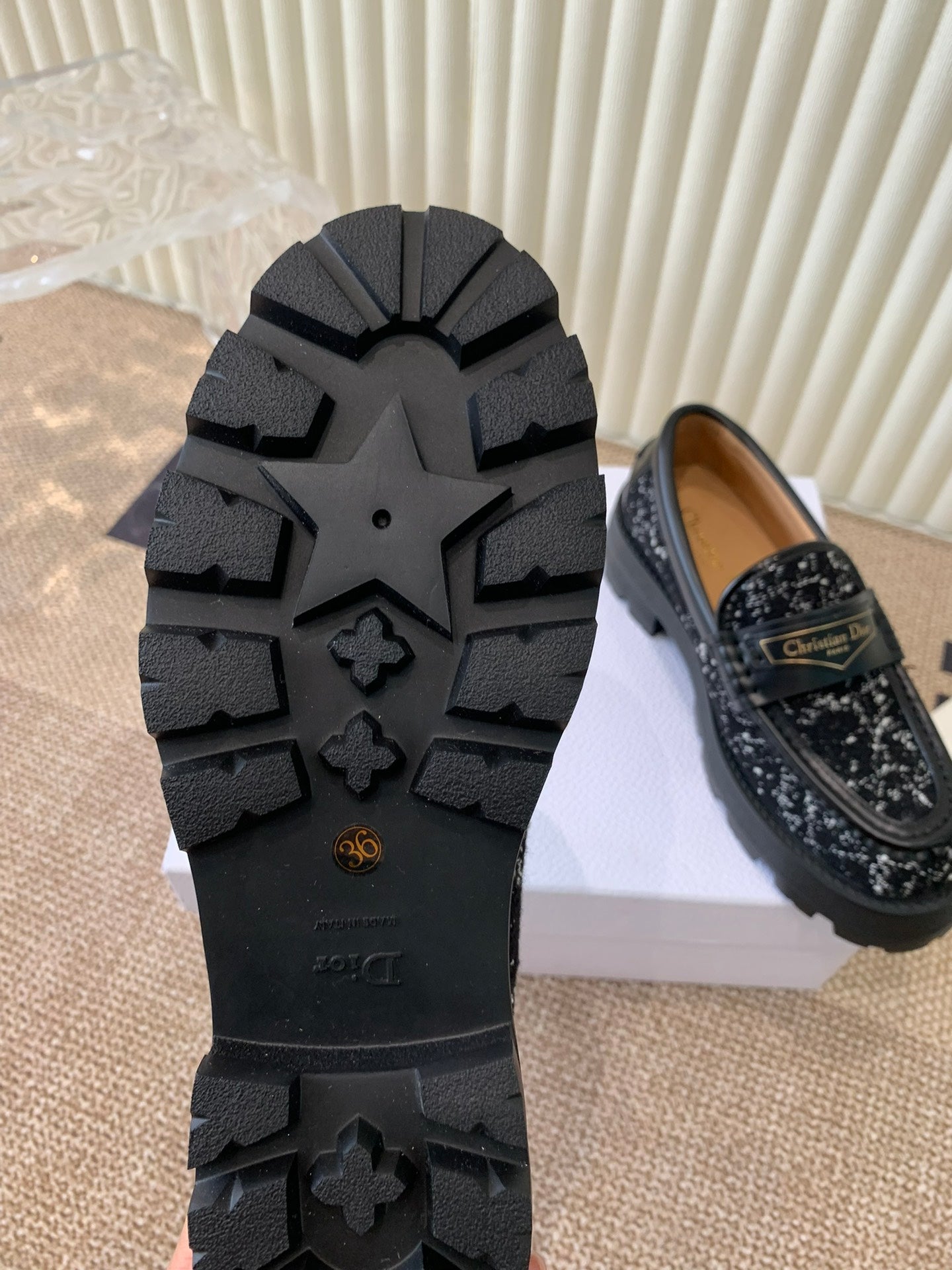 Luxury DiorBoy Platform Loafer In Black Tweed Fabric And Cowhide 113487