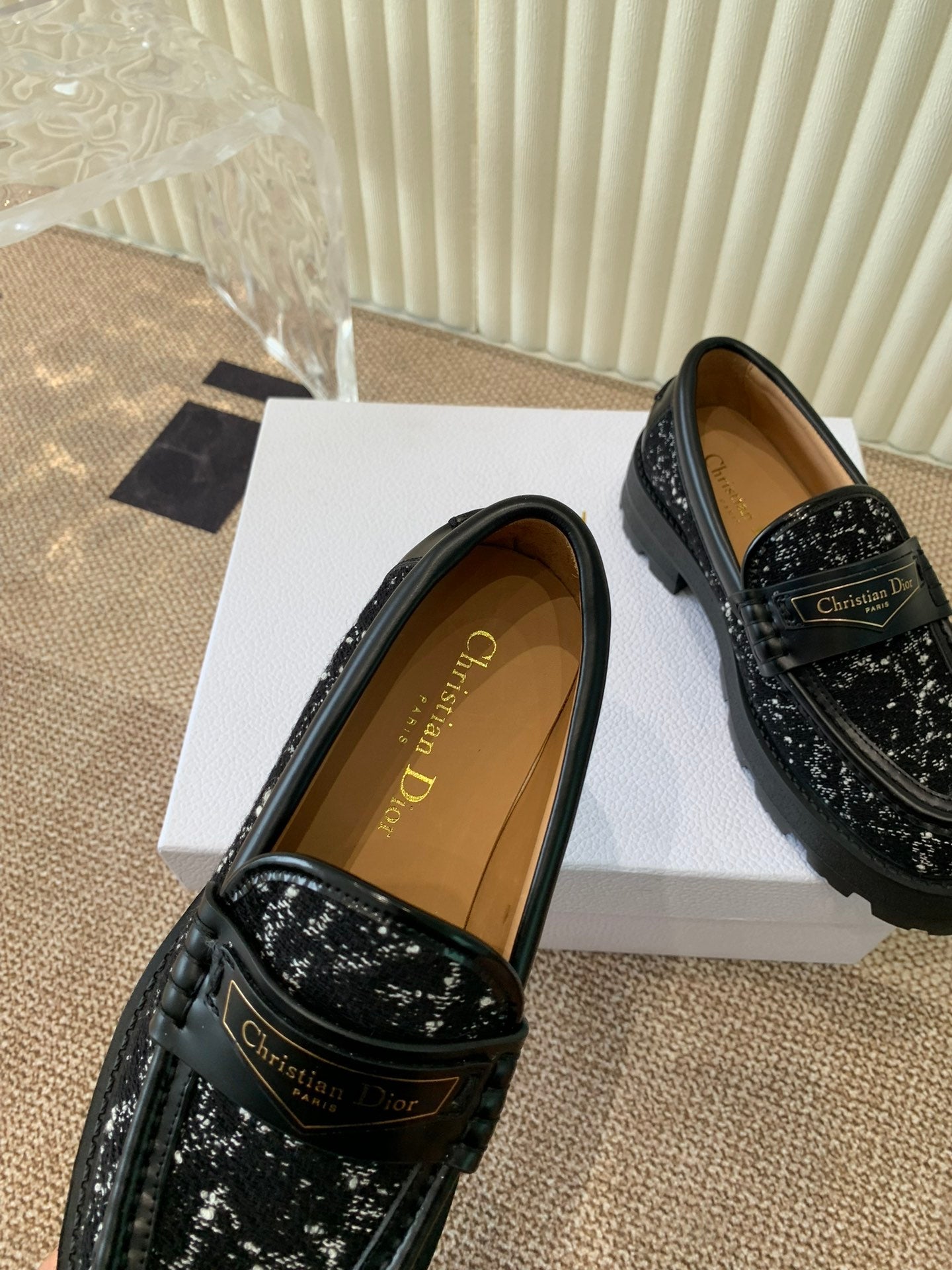 Luxury DiorBoy Platform Loafer In Black Tweed Fabric And Cowhide 113487
