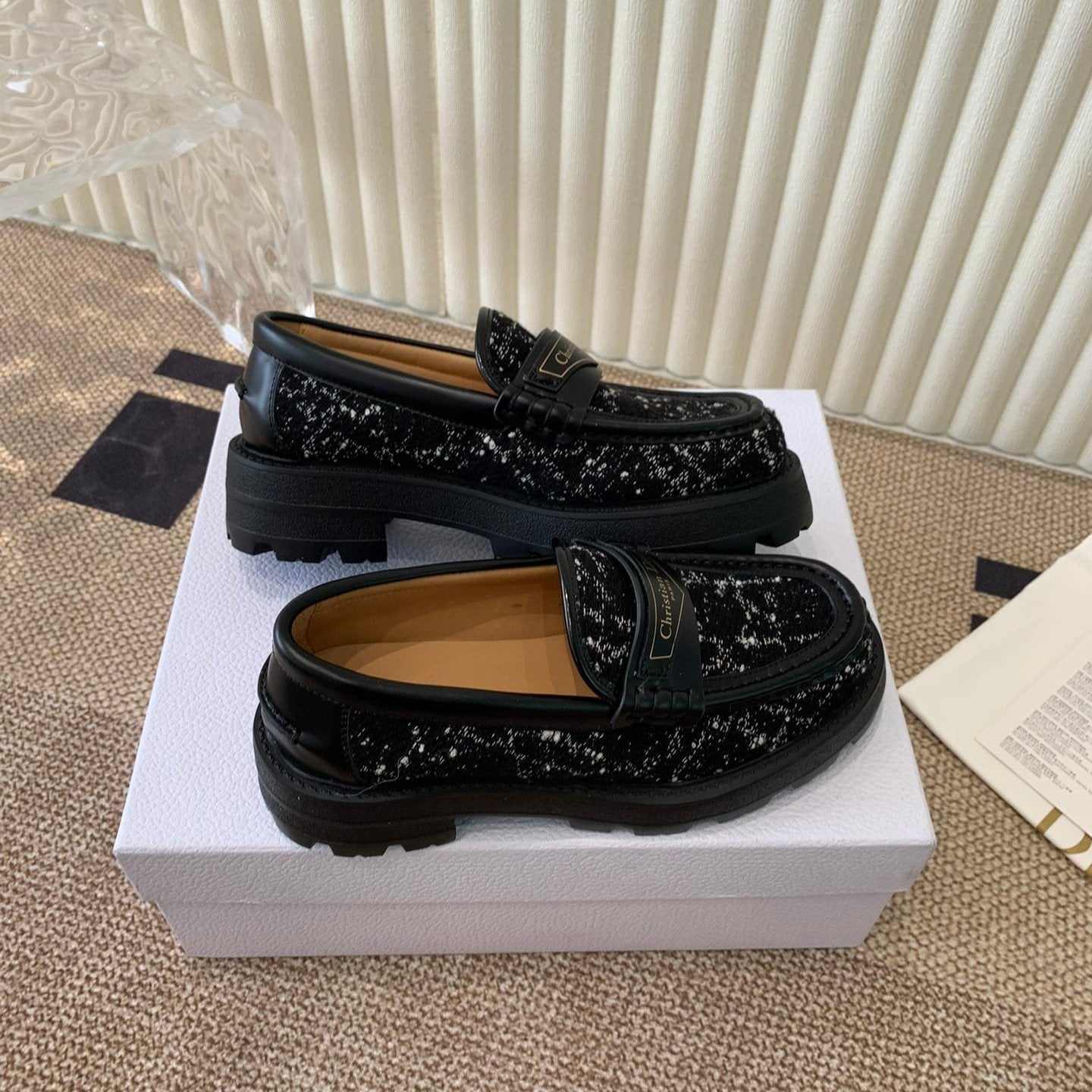 Luxury DiorBoy Platform Loafer In Black Tweed Fabric And Cowhide 113487