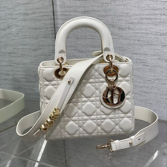 Luxury DiorLady Bag 20cm White Lambskin Light Gold Hardware