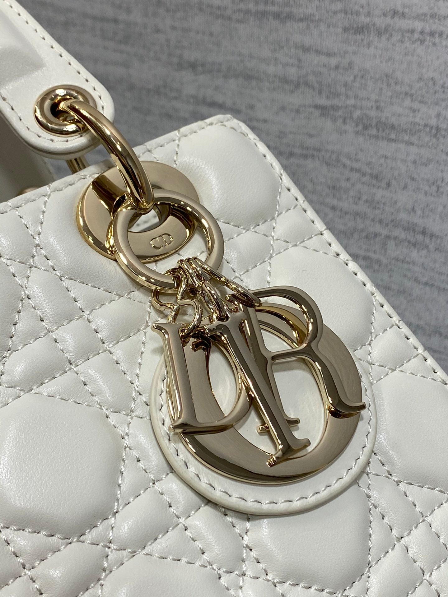 Luxury DiorLady Bag 20cm White Lambskin Light Gold Hardware
