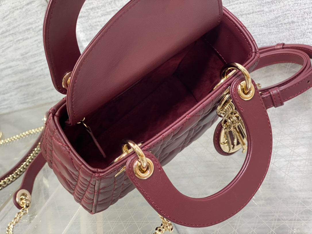 Luxury Diormini lady 17 wine lambskin