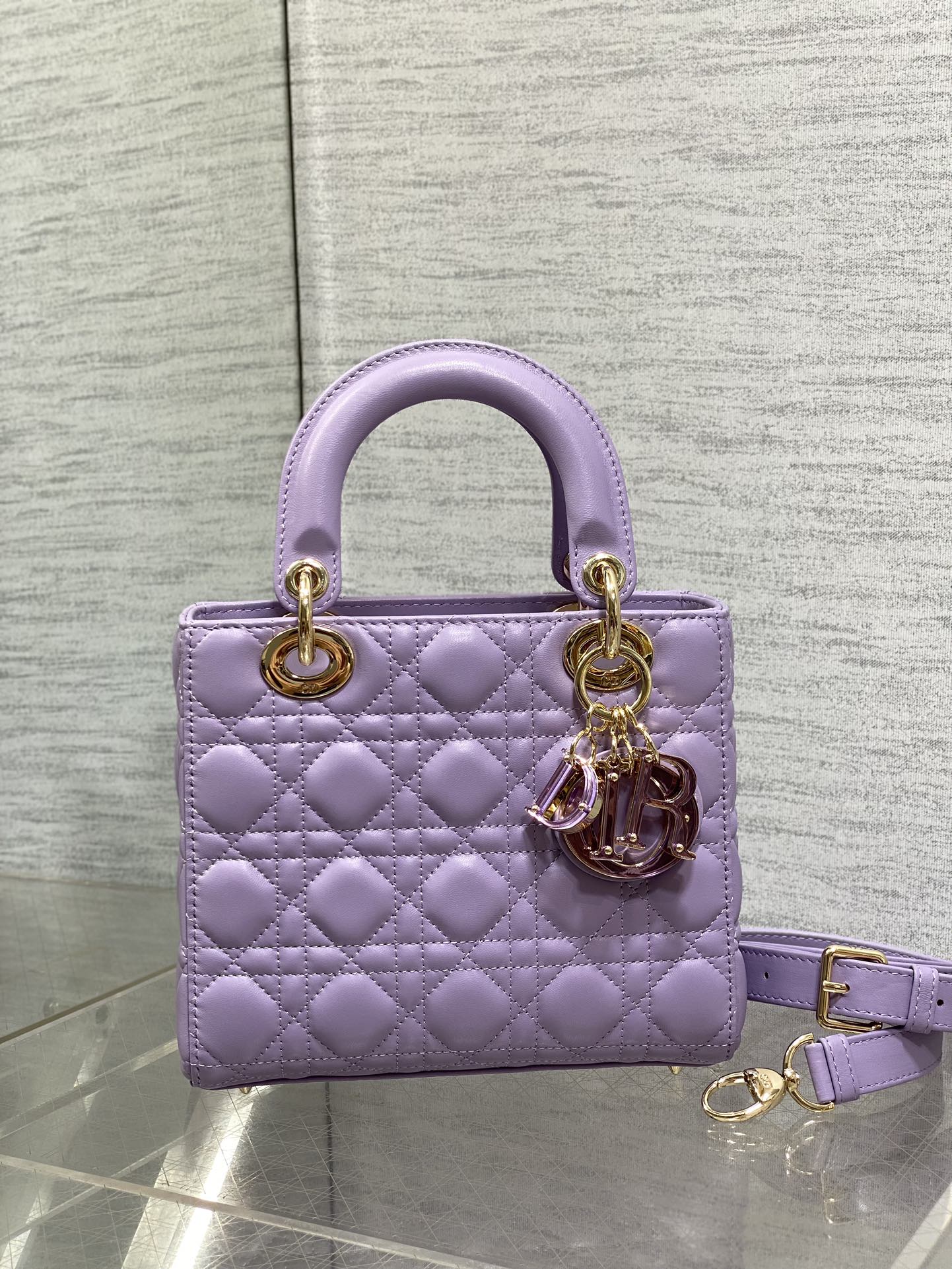 Luxury DiorLady Bag 20cm Violet Lambskin
