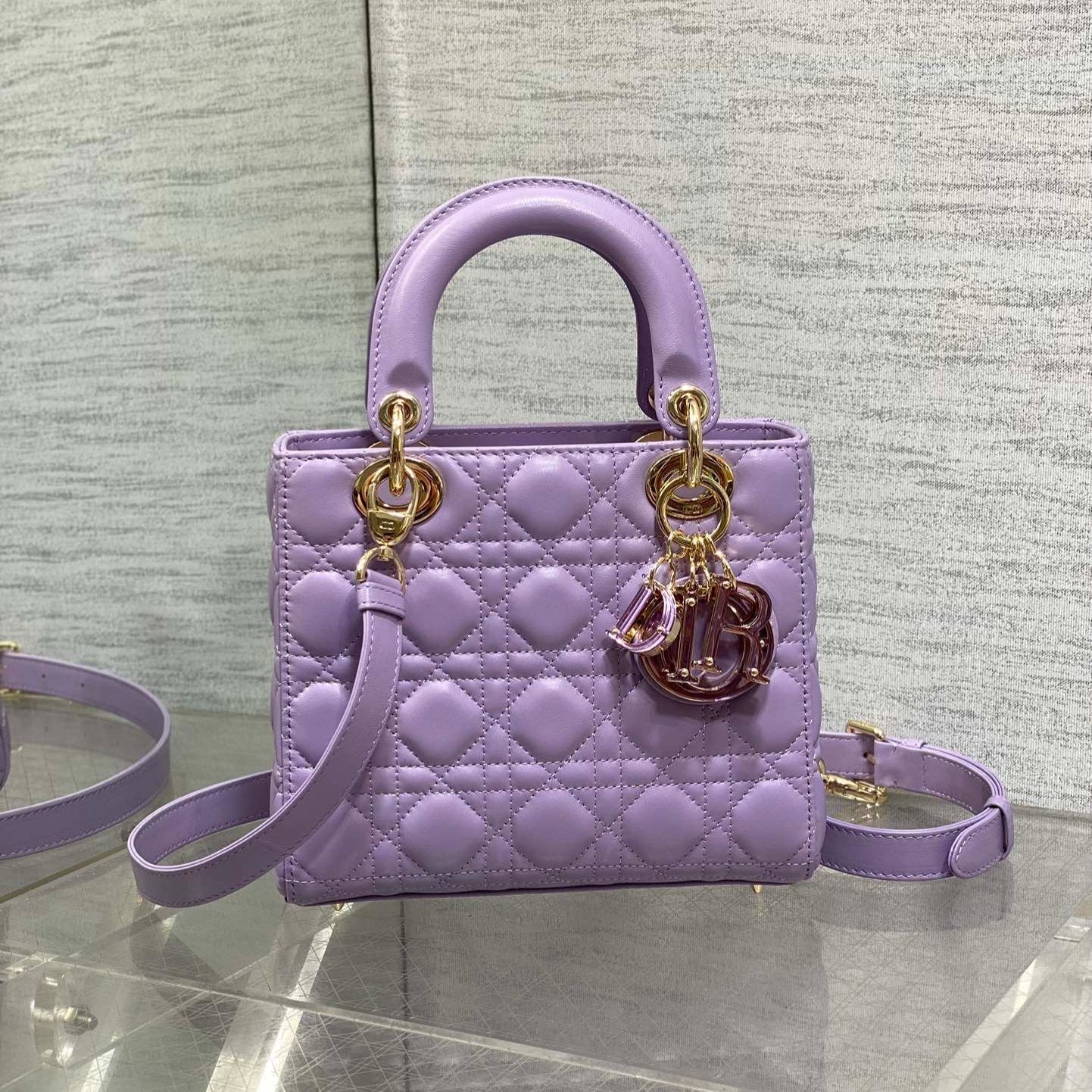 Luxury DiorLady Bag 20cm Violet Lambskin