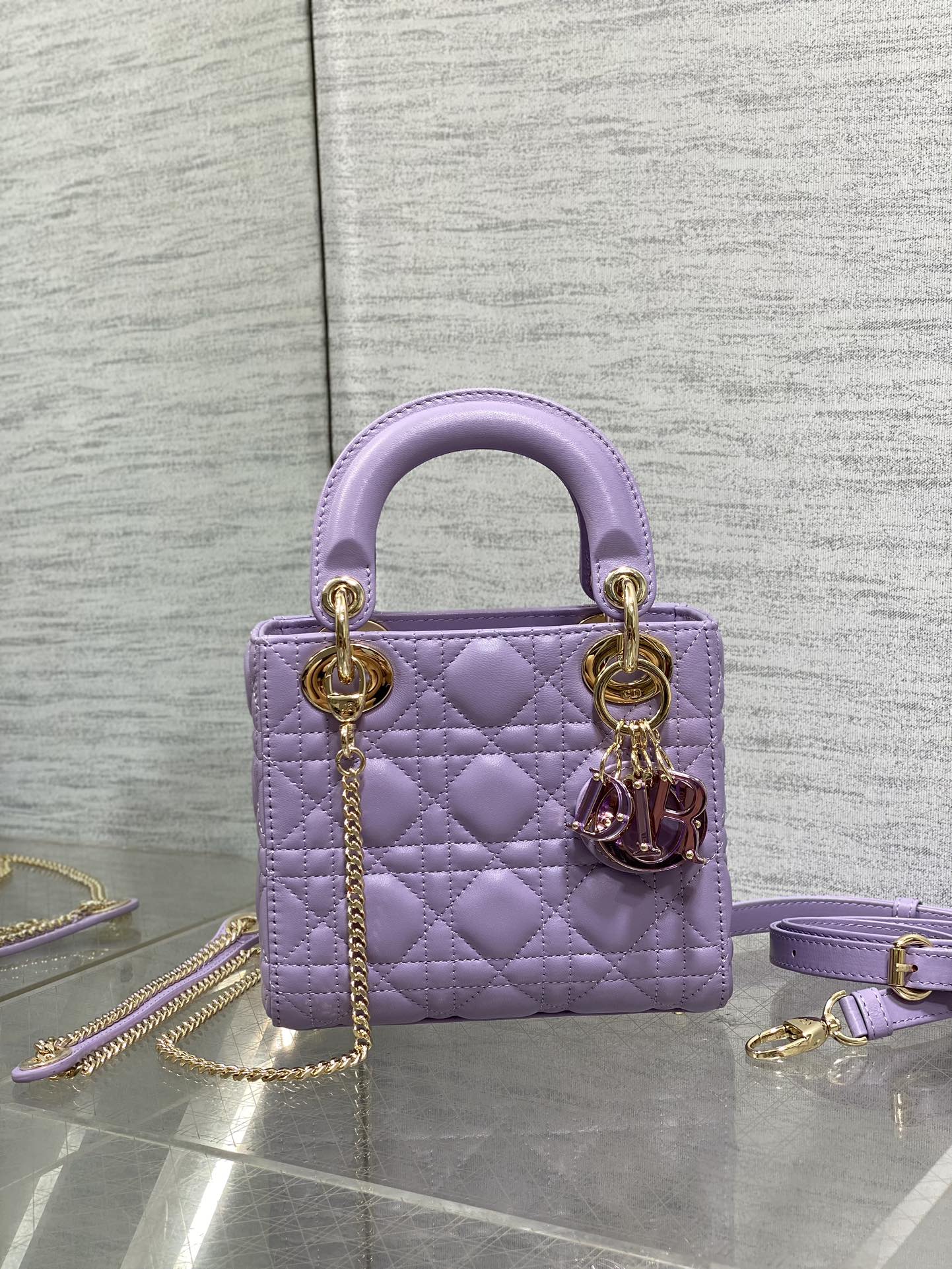 Luxury DiorLady Bag 17cm Violet Lambskin