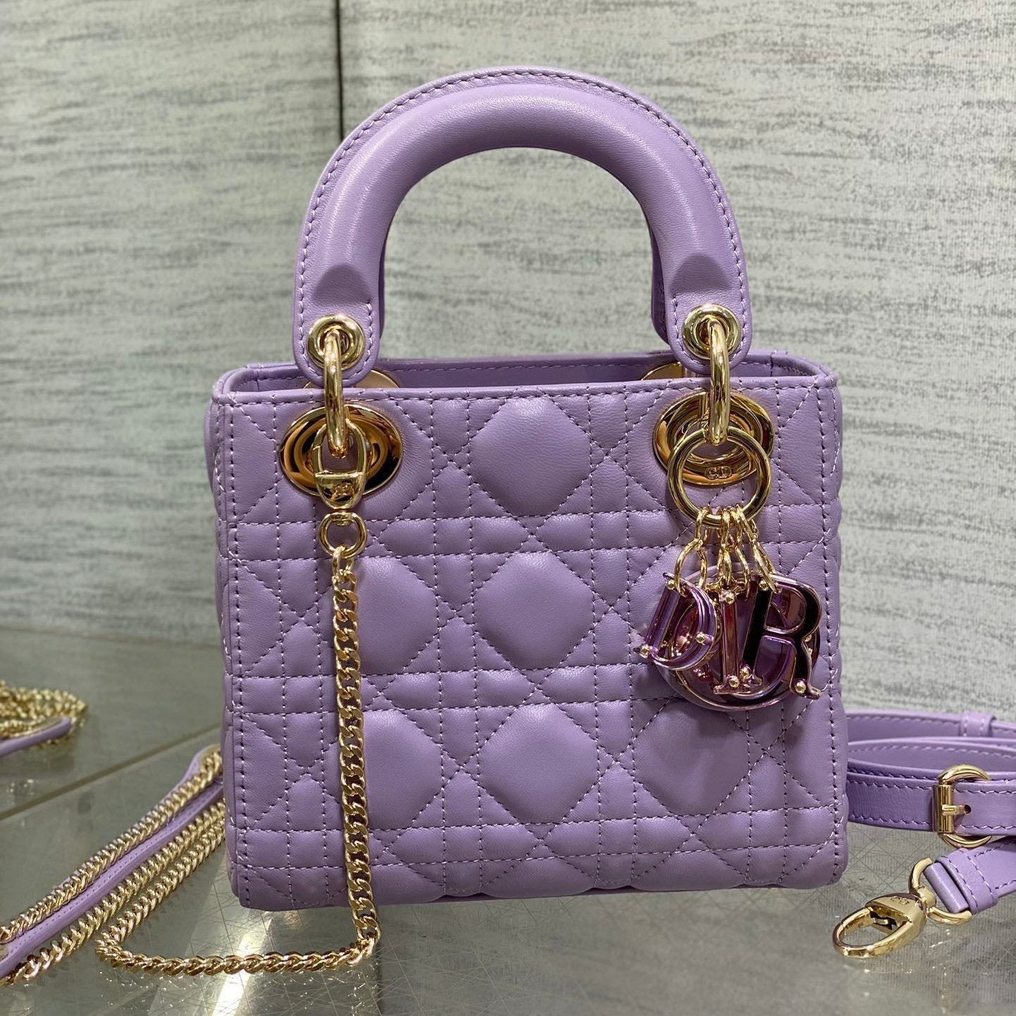 Luxury DiorLady Bag 17cm Violet Lambskin
