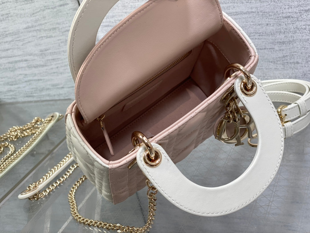 Luxury Diormini lady 17 pink white lambskin
