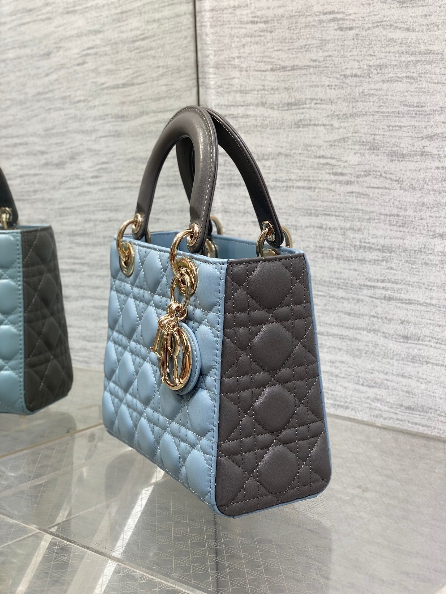 Luxury DiorLady Bag 20cm Celeste Blue Grey Lambskin