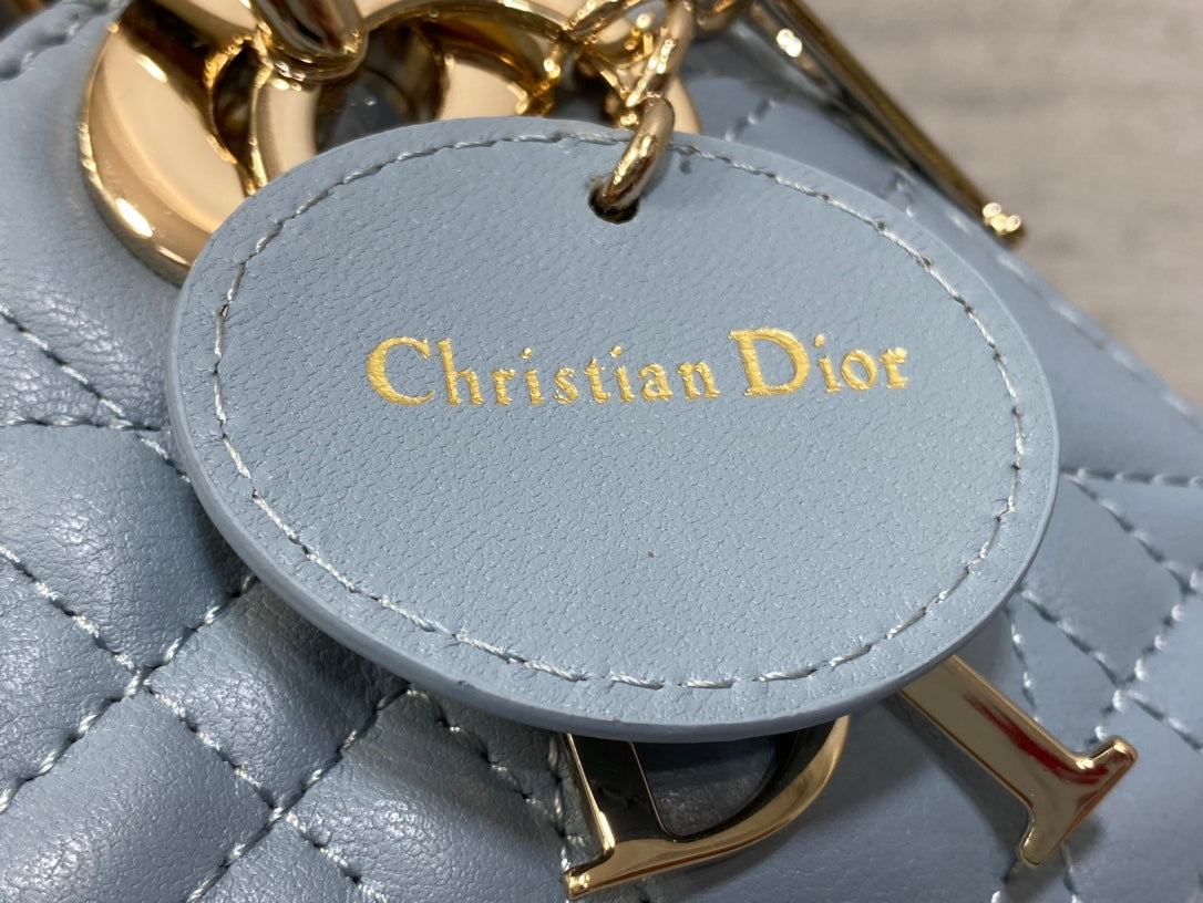 Luxury DiorLady Bag 17cm Celeste Blue Grey Lambskin