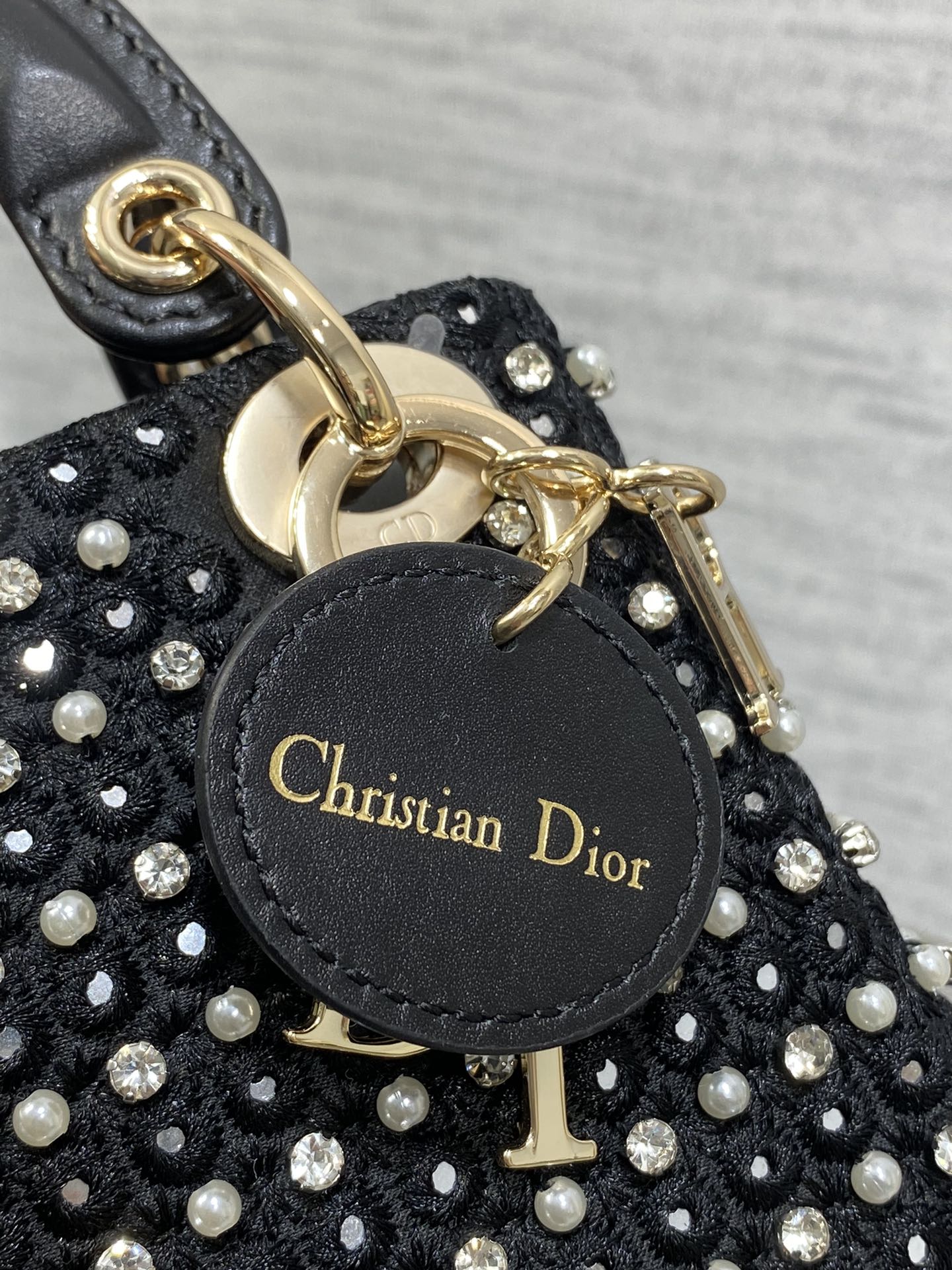 Luxury DiorLady Micro Bag 10cm Black Fabric Embelished With Crystal/ Pearl