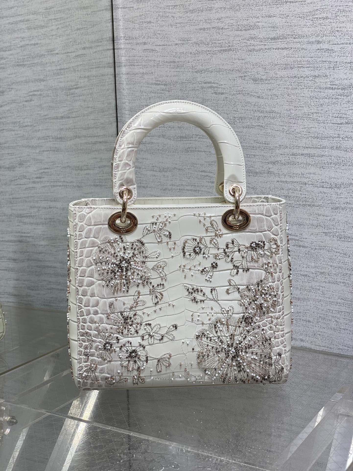 Luxury DiorLady Bag 20cm Grey Crocodile Leather