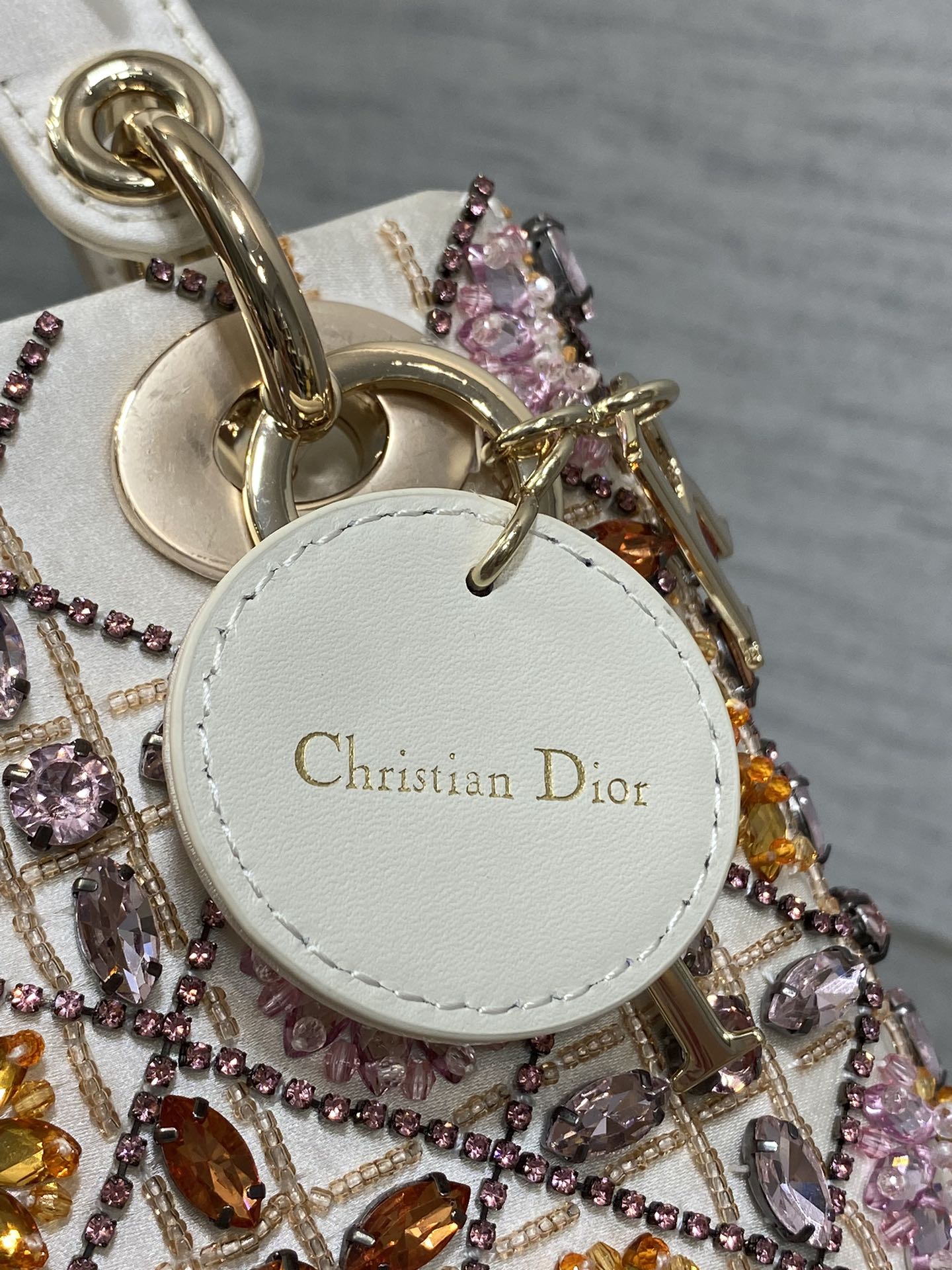 Luxury DiorLady 17cm White Canvas Crystal Embellished