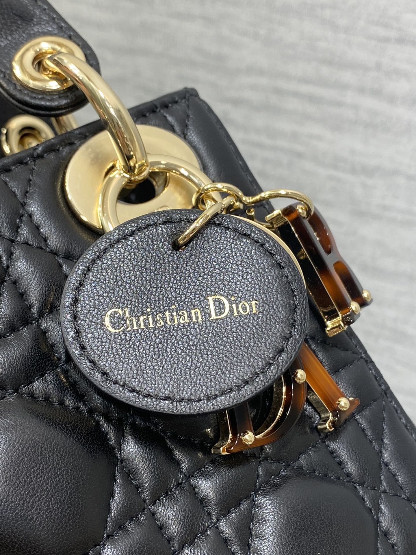 Luxury DiorLady 17cm Black Lambskin Brown Charm