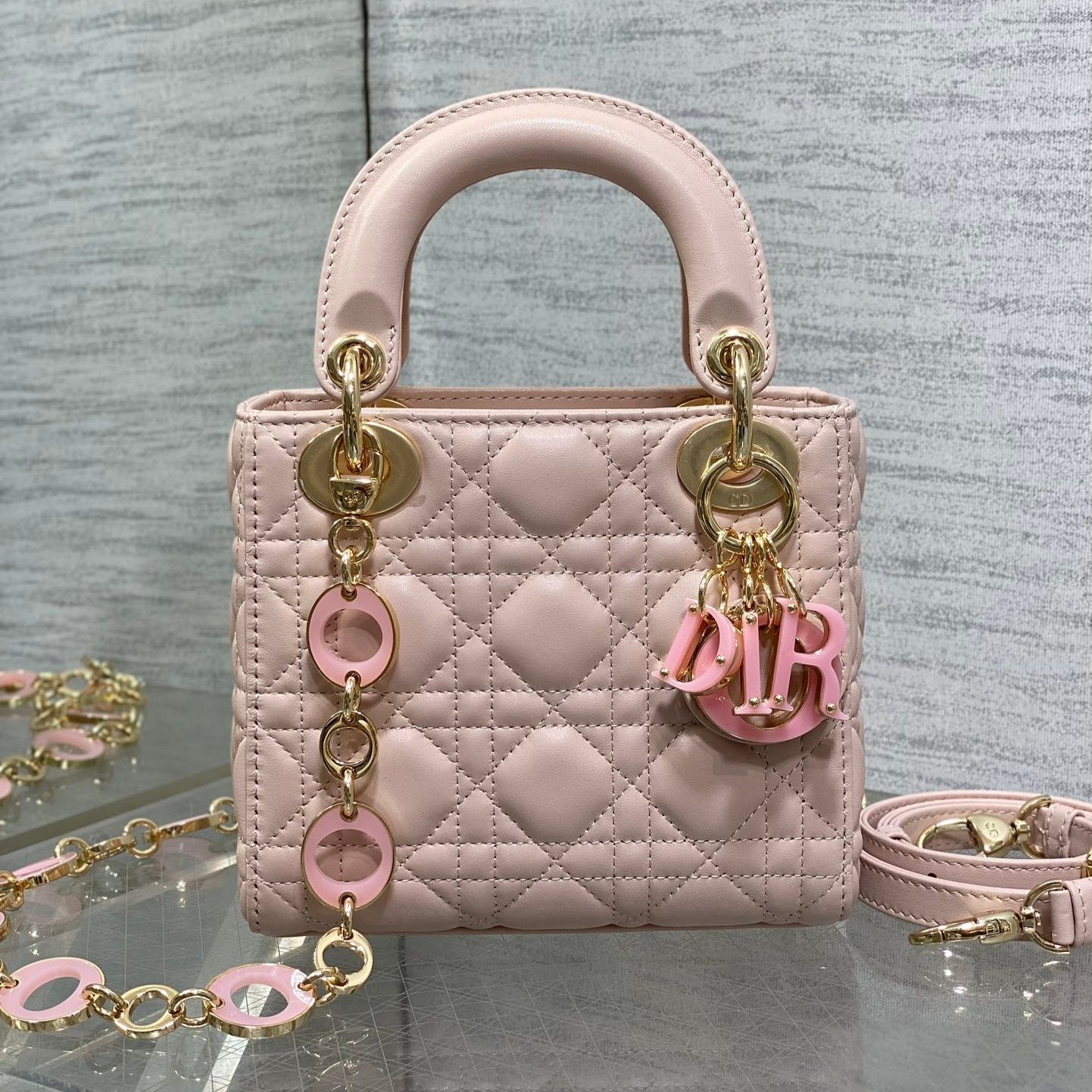 Luxury DiorLady 17cm Pink Lambskin Pink Charm