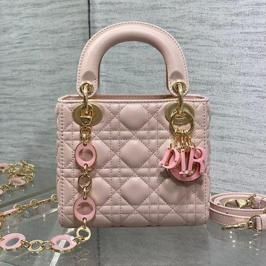 Luxury DiorLady 17cm Pink Lambskin Pink Charm