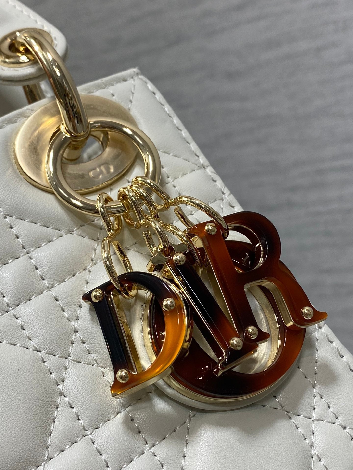 Luxury DiorLady 17cm White Lambskin Brown Charm