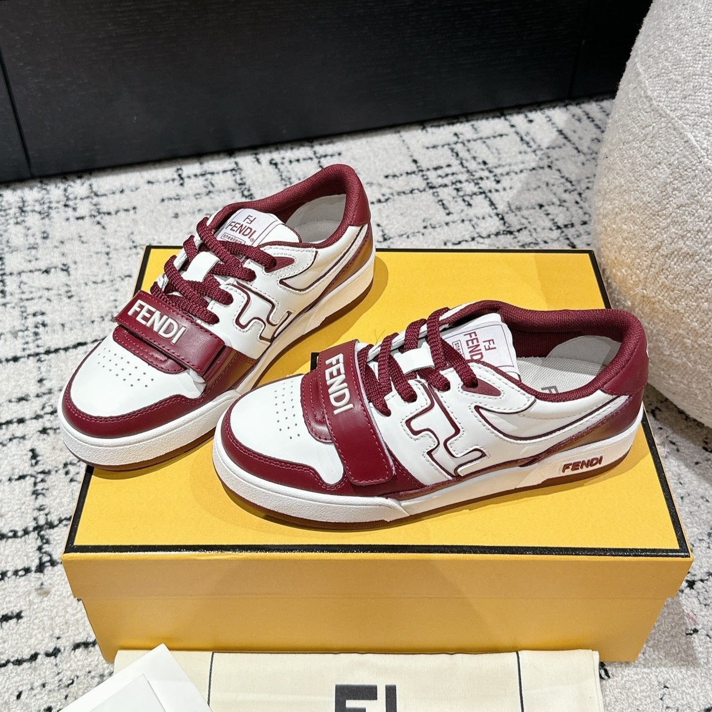 Luxury FendiLuxury FendiMATCH LOW-TOPS IN BURGUNDY RED MIX WHITE CALFSKIN