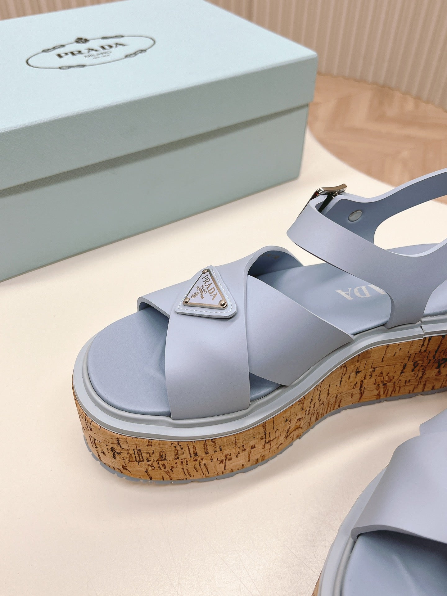 Luxury PradaHigh Heel 80 Sandal Baby Blue