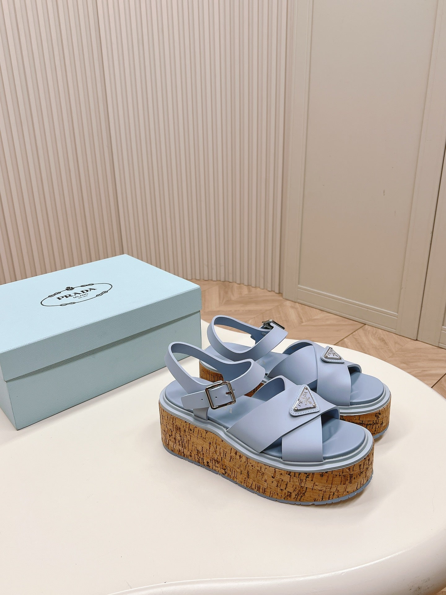 Luxury PradaHigh Heel 80 Sandal Baby Blue