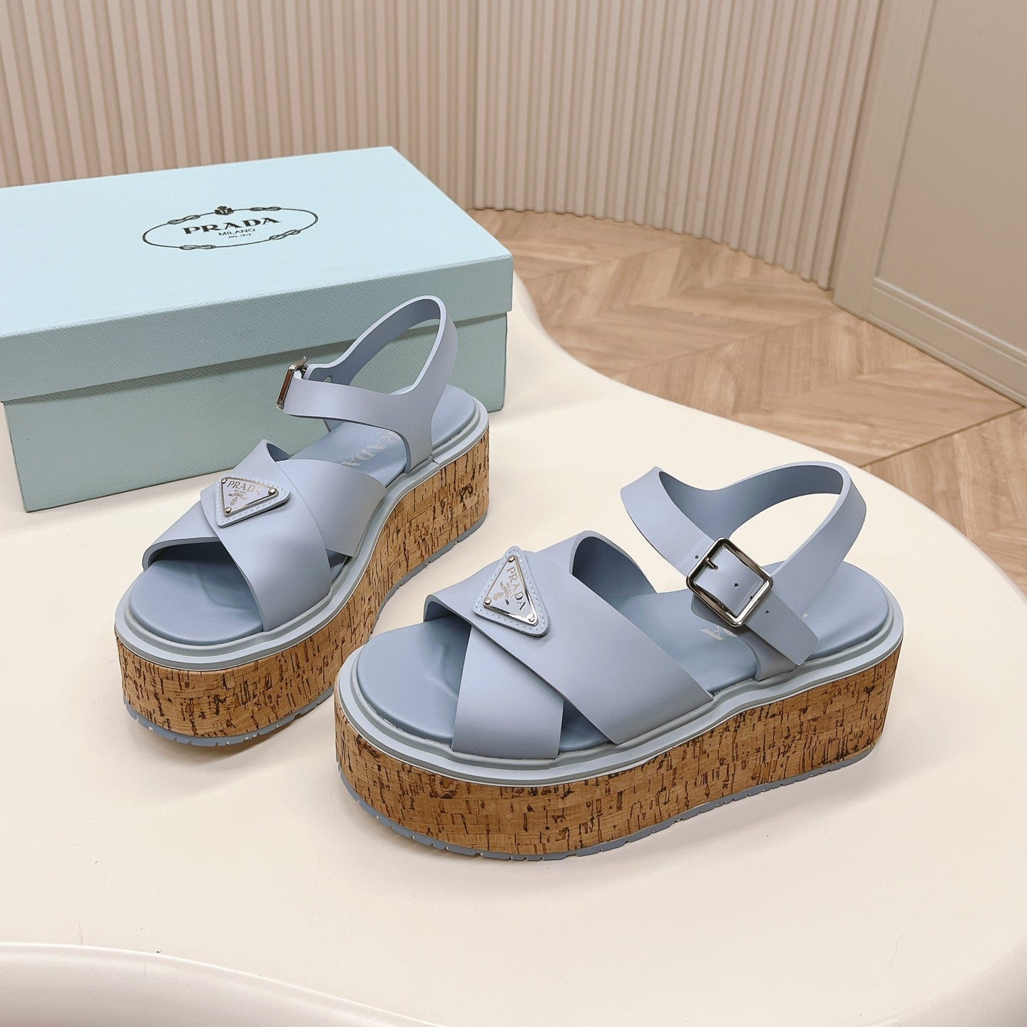 Luxury PradaHigh Heel 80 Sandal Baby Blue