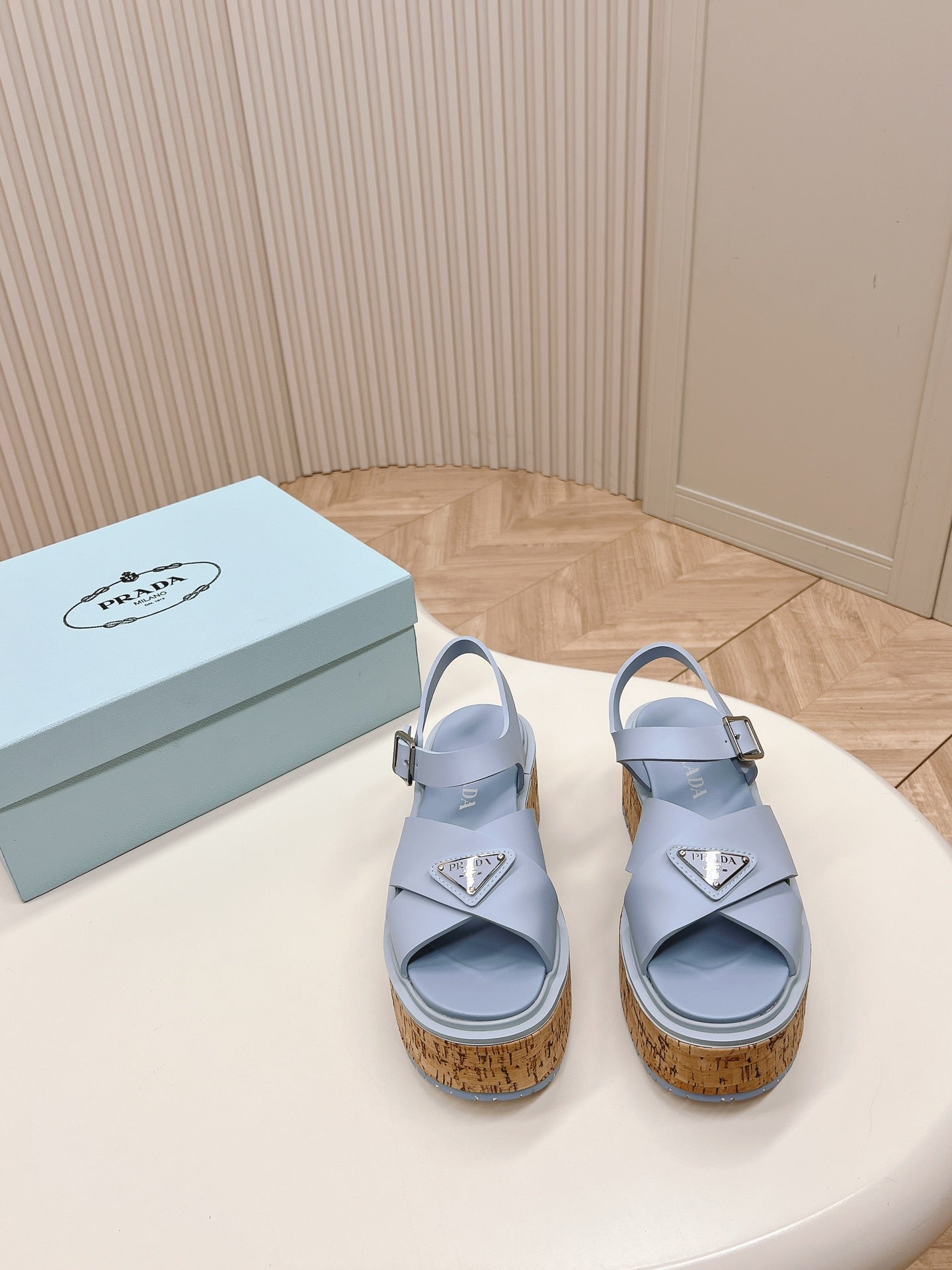 Luxury PradaHigh Heel 80 Sandal Baby Blue