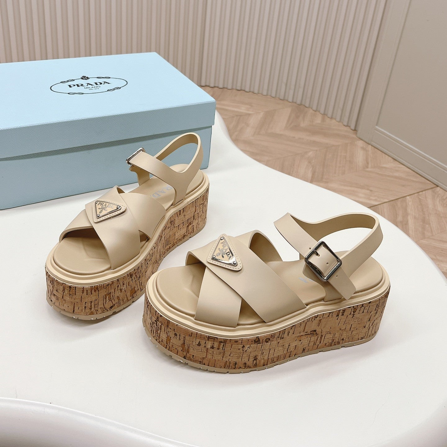 Luxury PradaHigh Heel 80 Sandal Beige