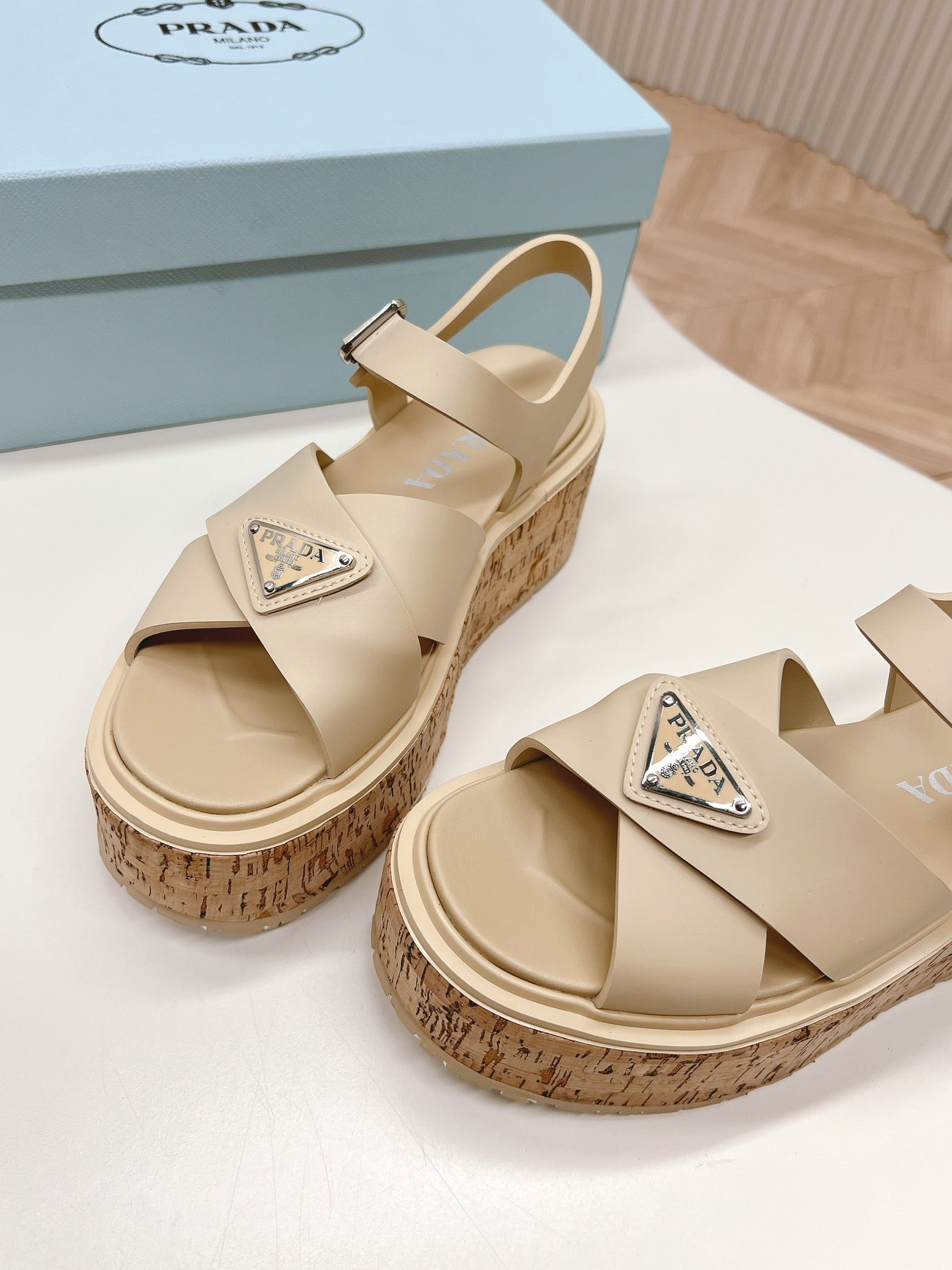 Luxury PradaHigh Heel 80 Sandal Beige