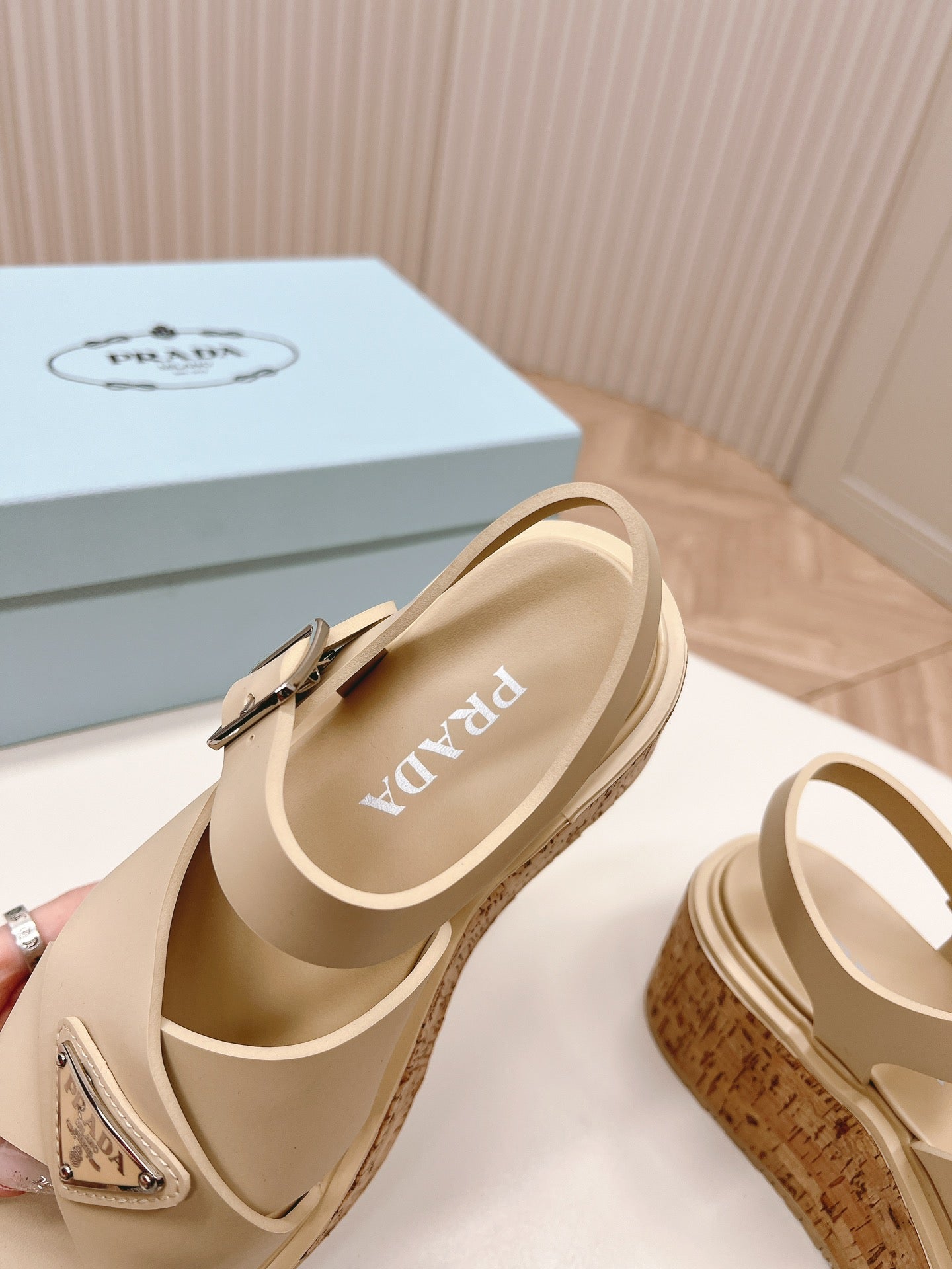 Luxury PradaHigh Heel 80 Sandal Beige