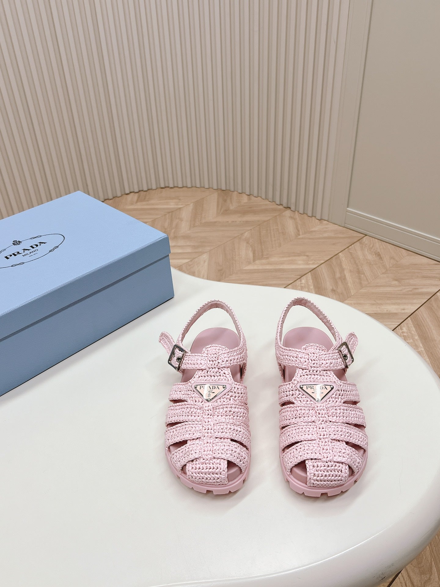 Luxury PradaMonolith Crochet Cage Sandals 30 Pink
