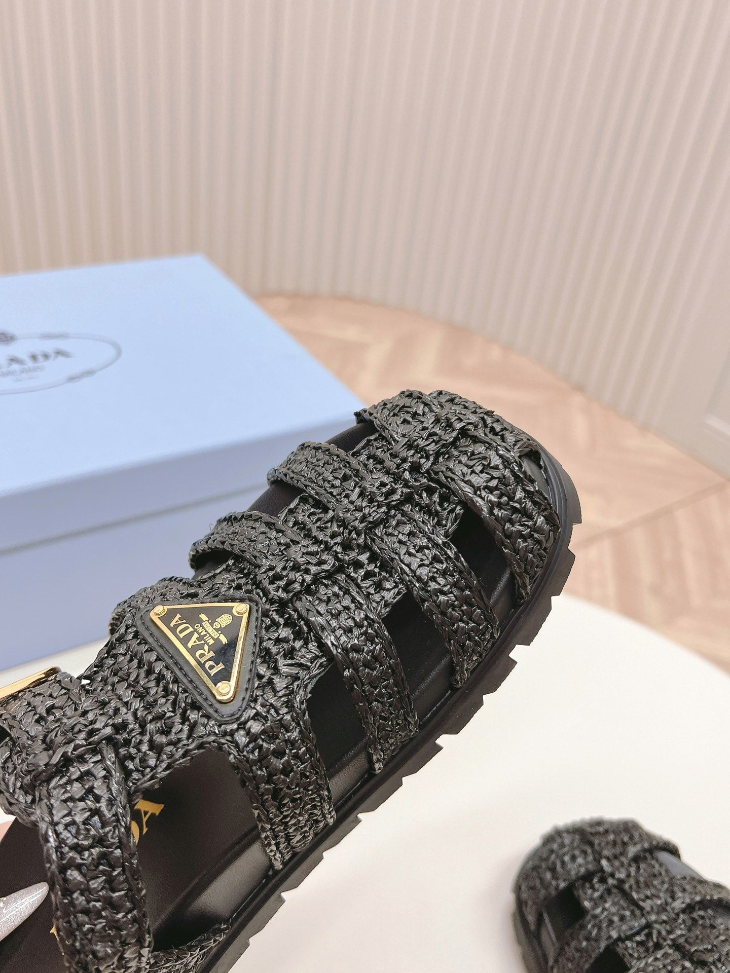 Luxury PradaMonolith Crochet Cage Sandals 30 Black