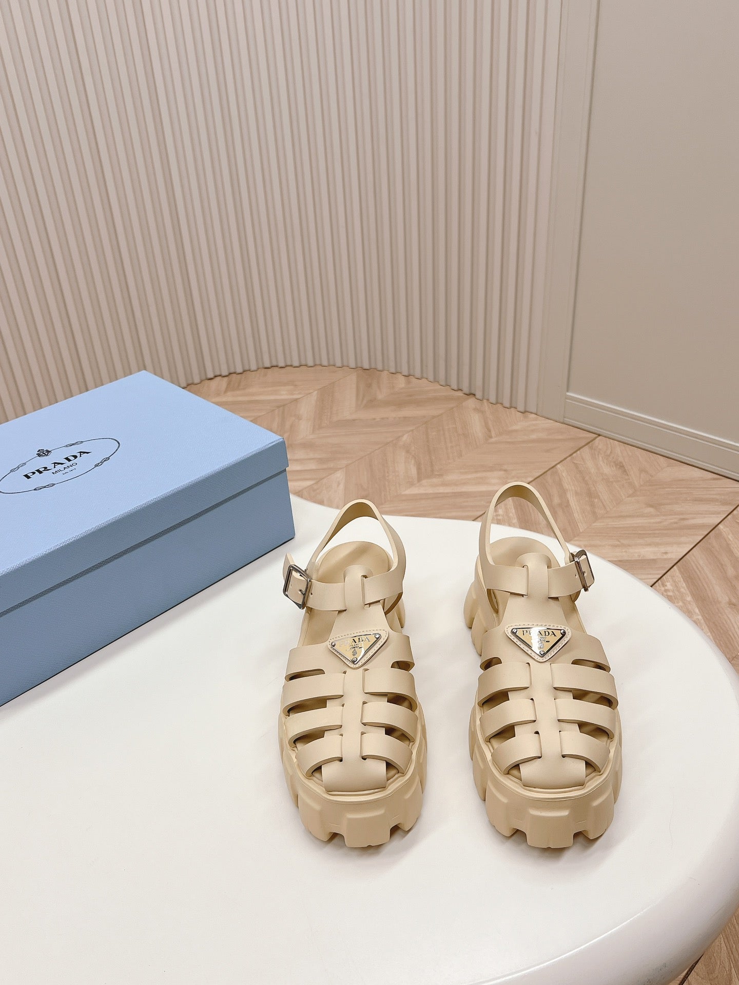 Luxury PradaRubber Monolith Sandals 55 Beige