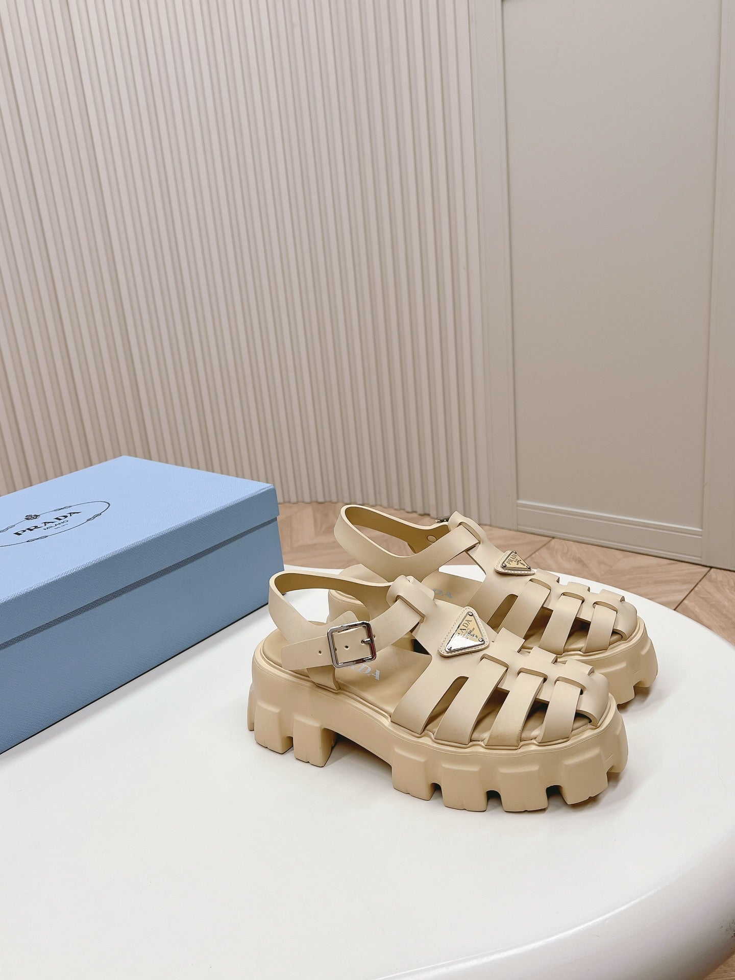Luxury PradaRubber Monolith Sandals 55 Beige