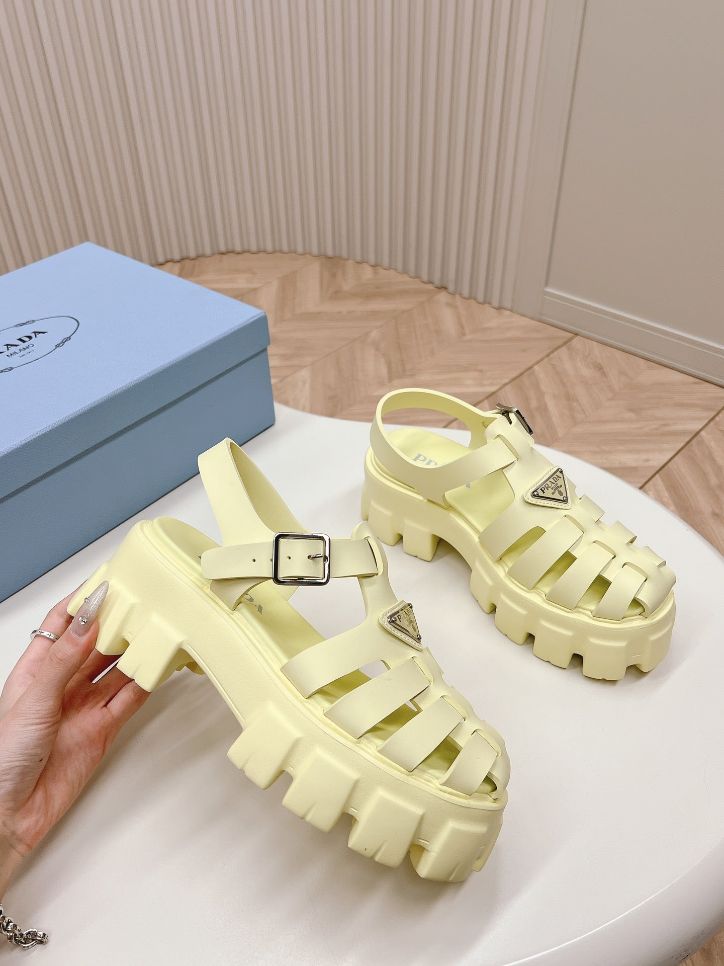 Luxury PradaRubber Monolith Sandals 55 Vanilla
