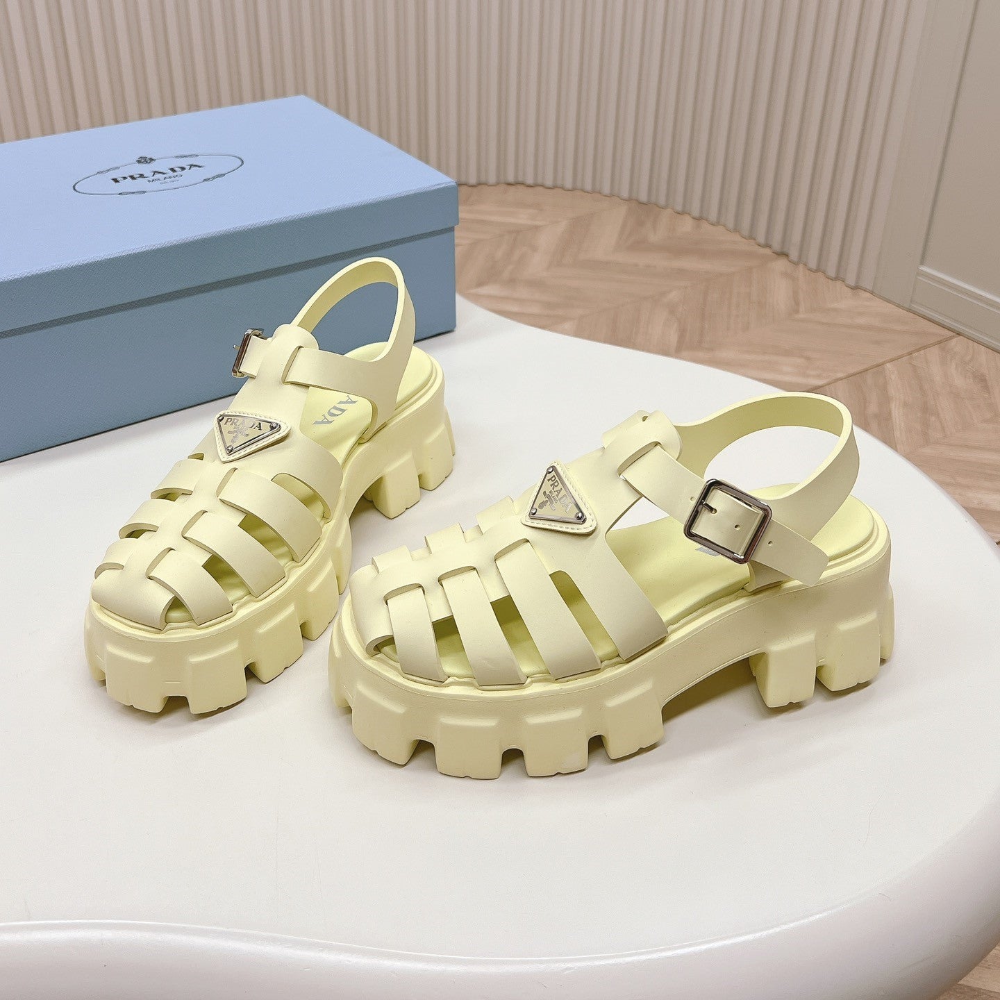 Luxury PradaRubber Monolith Sandals 55 Vanilla