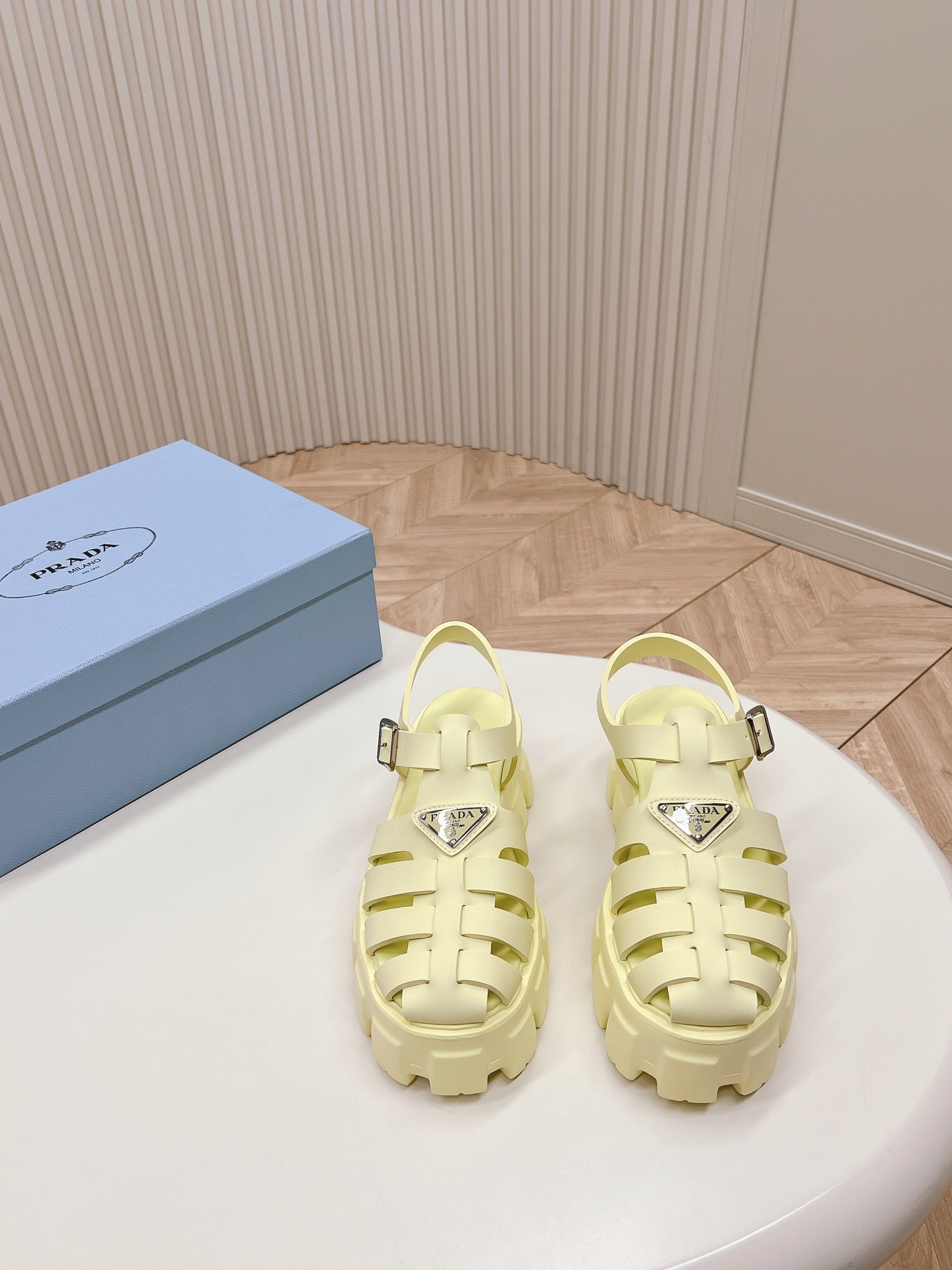 Luxury PradaRubber Monolith Sandals 55 Vanilla