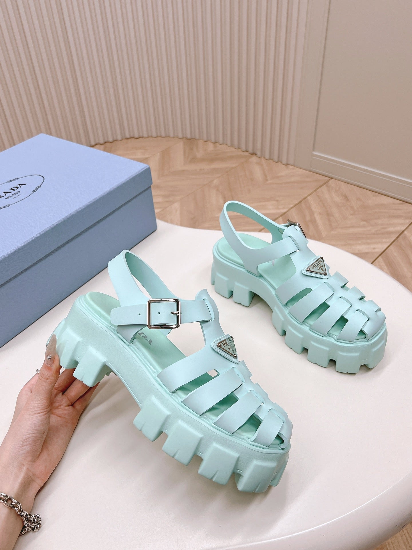 Luxury PradaRubber Monolith Sandals 55 Glass