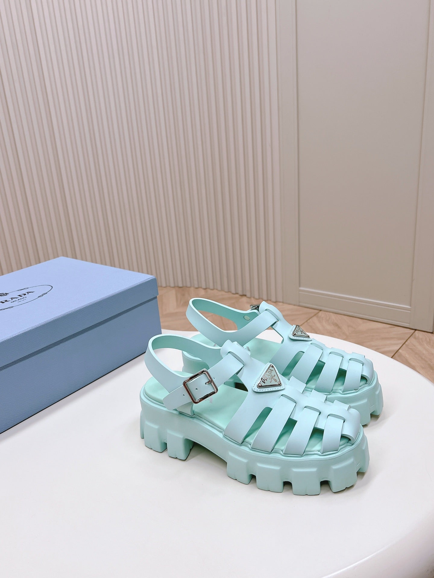 Luxury PradaRubber Monolith Sandals 55 Glass