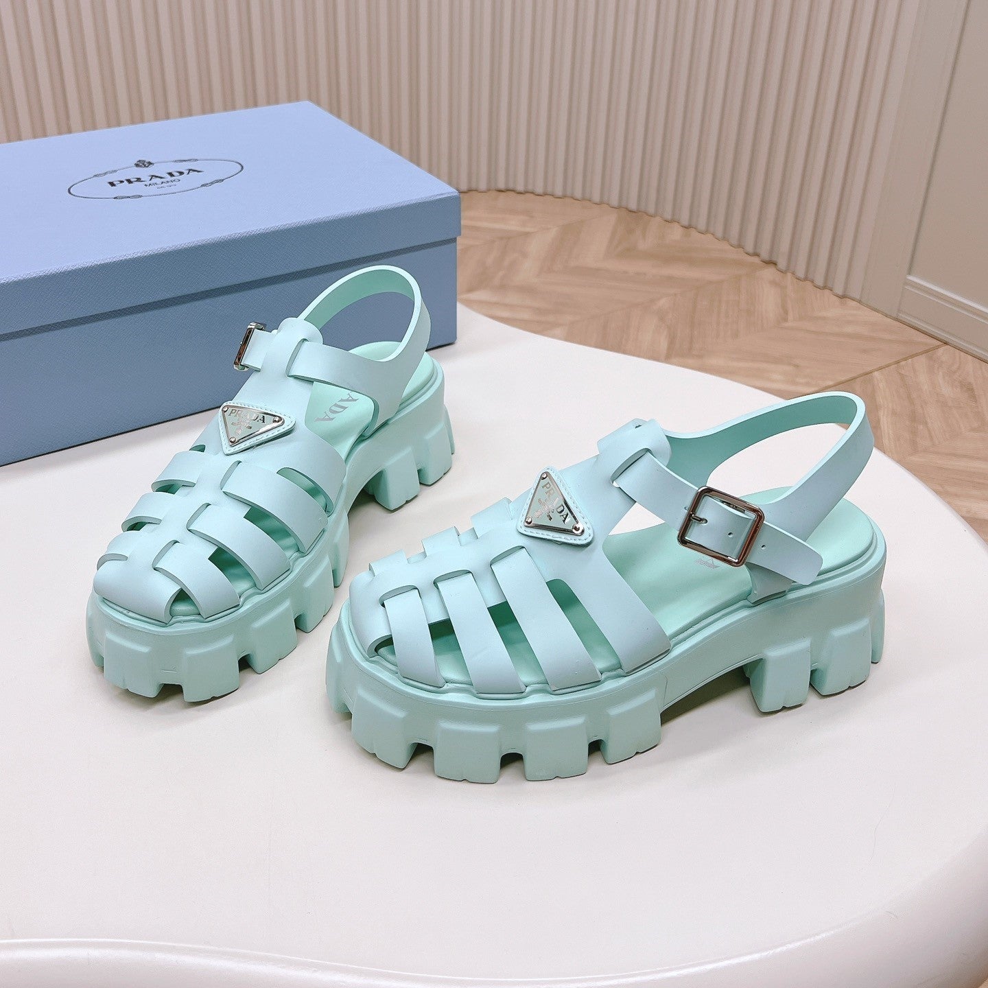 Luxury PradaRubber Monolith Sandals 55 Glass