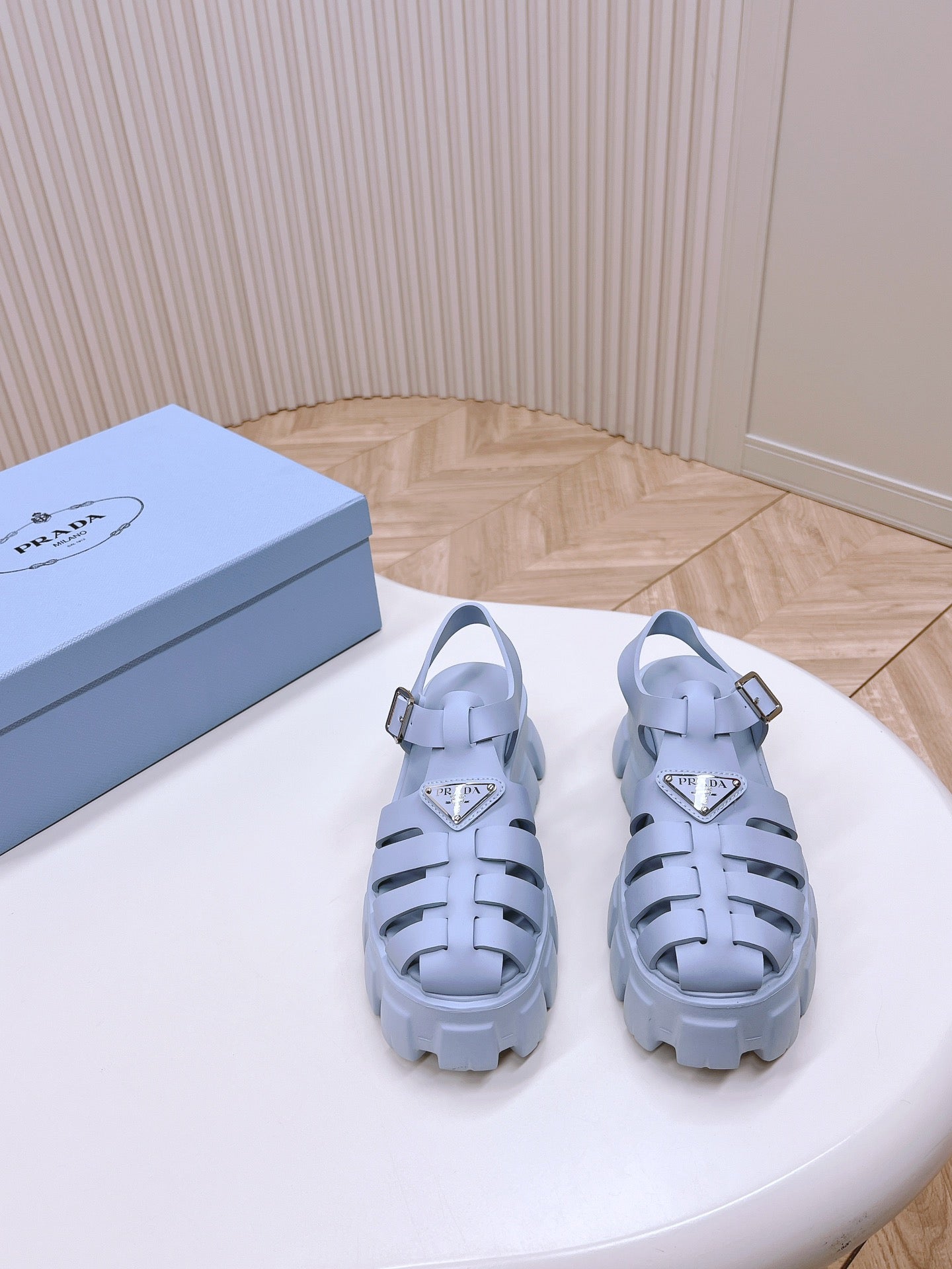 Luxury PradaRubber Monolith Sandals 55 Baby Blue