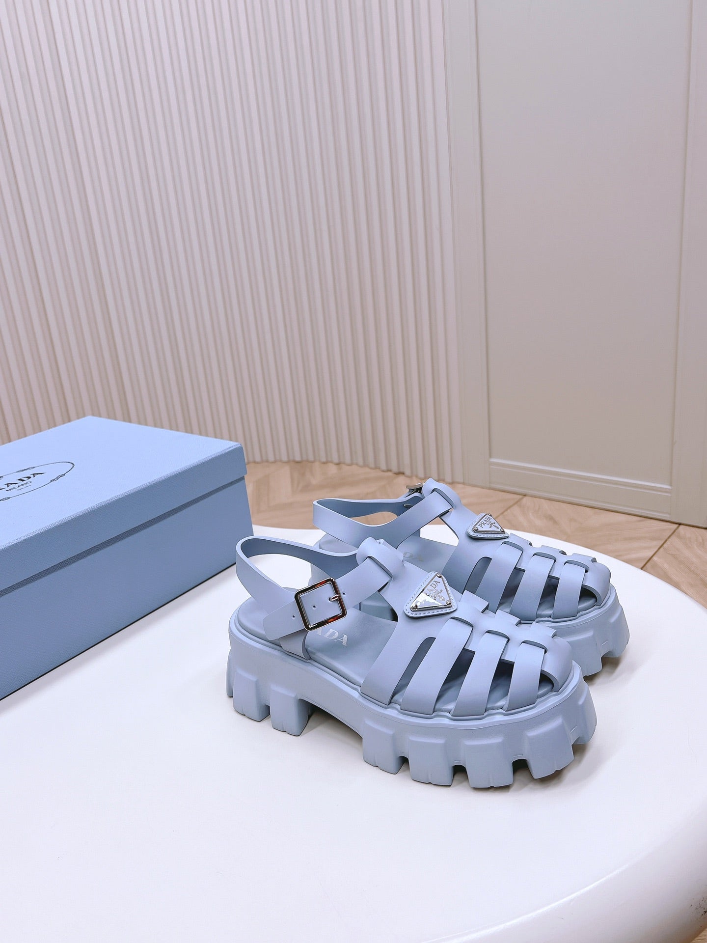 Luxury PradaRubber Monolith Sandals 55 Baby Blue