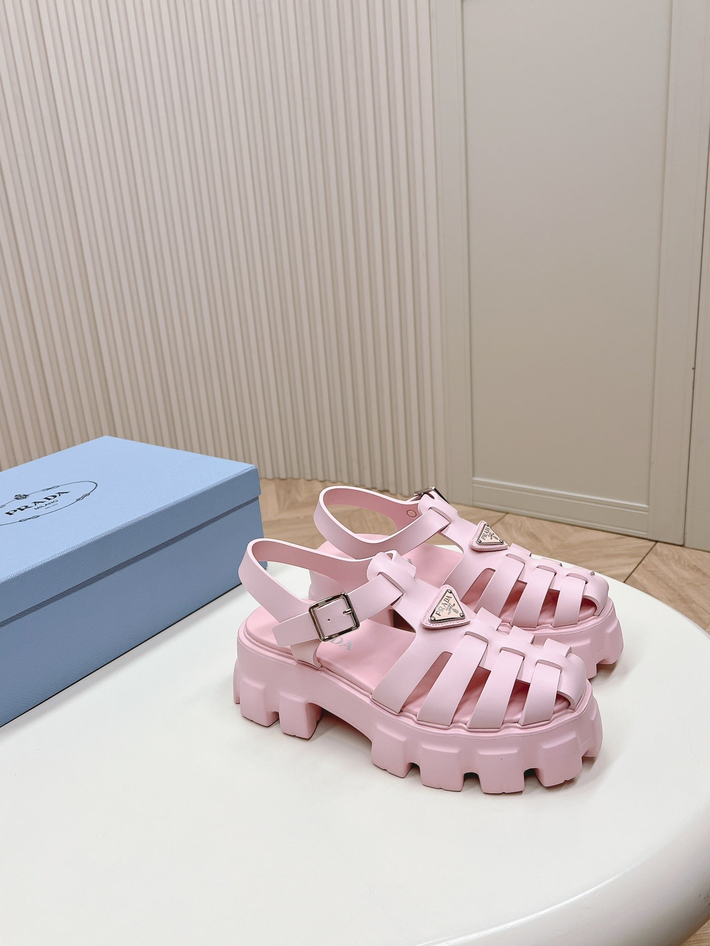 Luxury PradaRubber Monolith Sandals 55 Pink