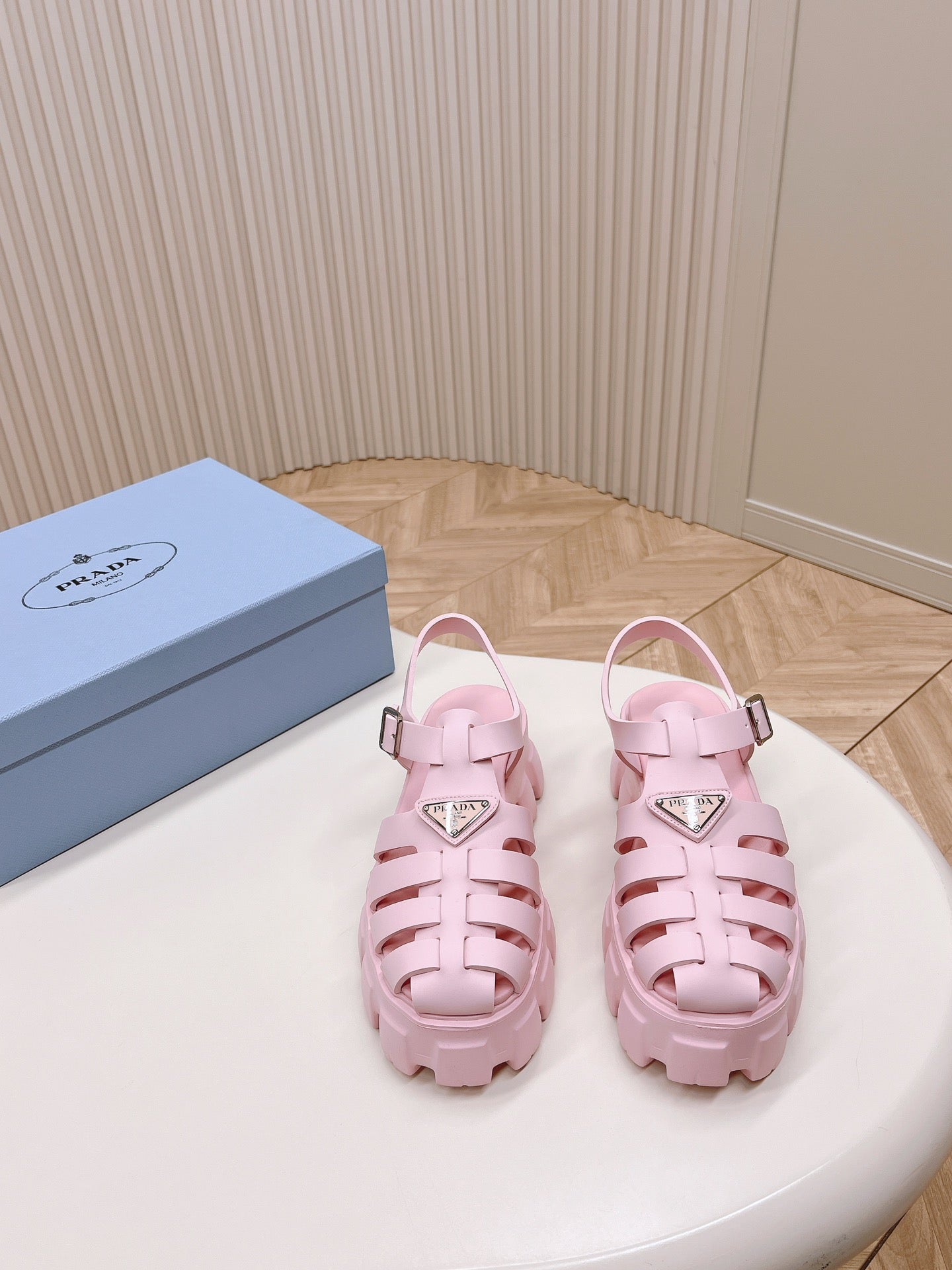 Luxury PradaRubber Monolith Sandals 55 Pink