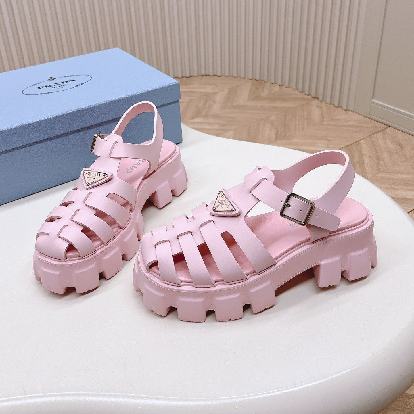 Luxury PradaRubber Monolith Sandals 55 Pink