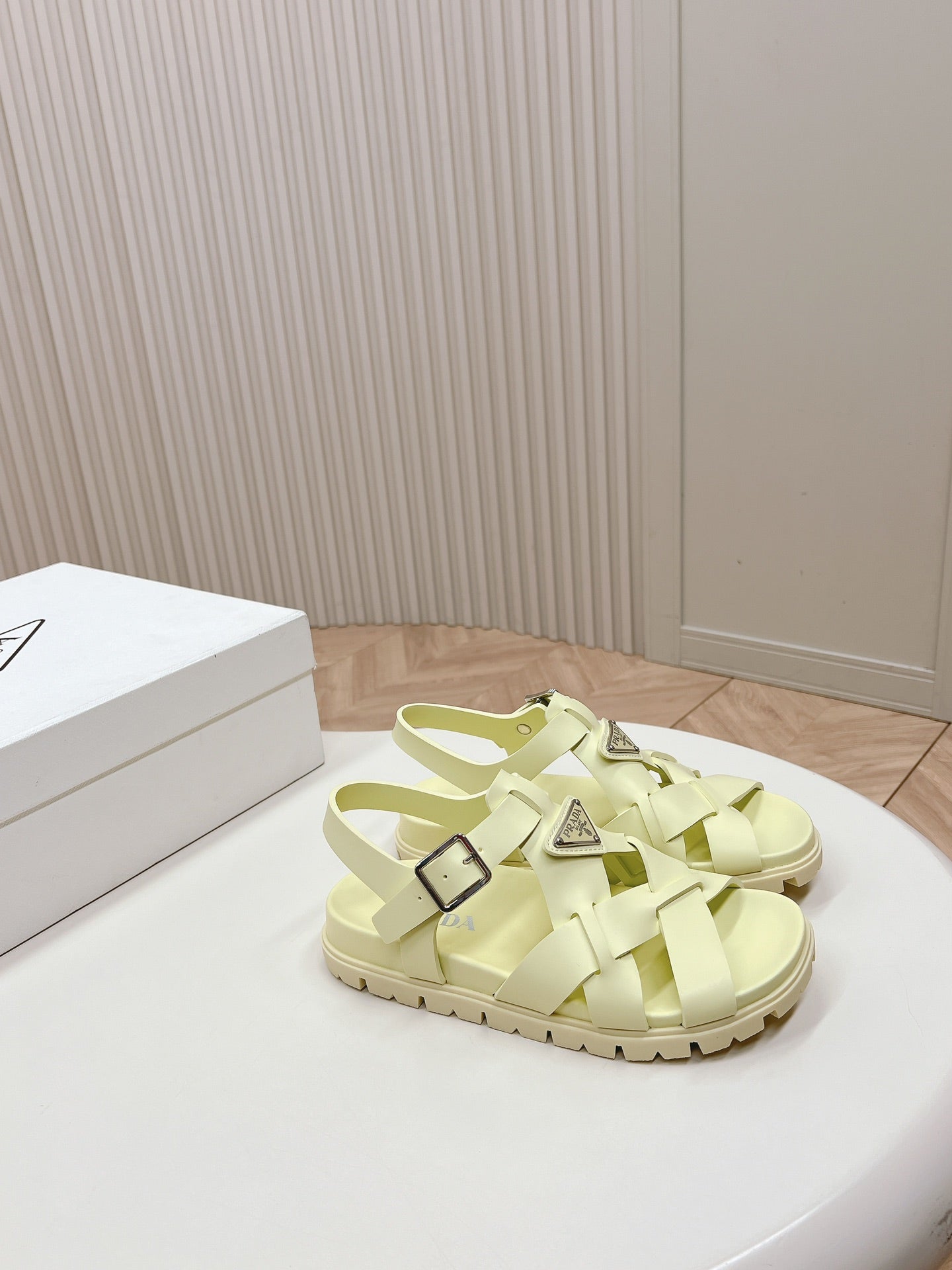 Luxury PradaInterwoven Straps Sandals 30 Vanilla