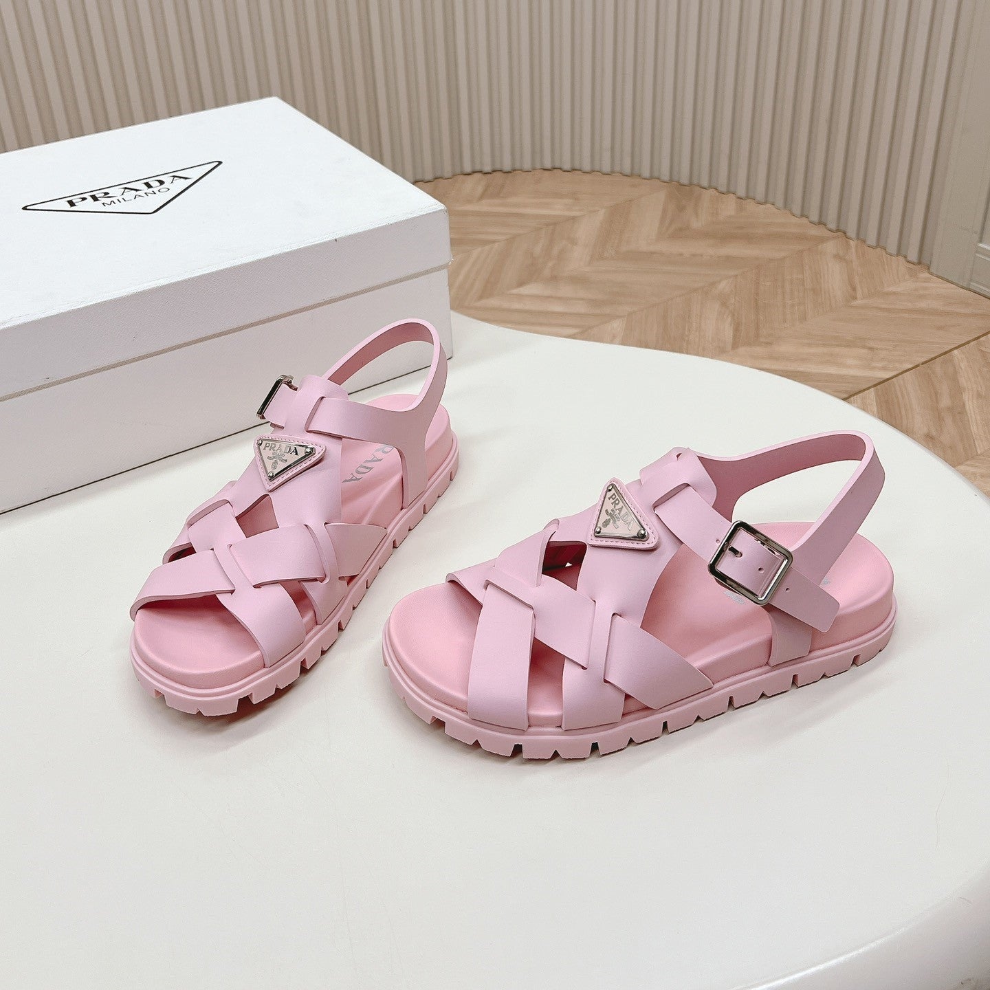 Luxury PradaInterwoven Straps Sandals 30 Pink