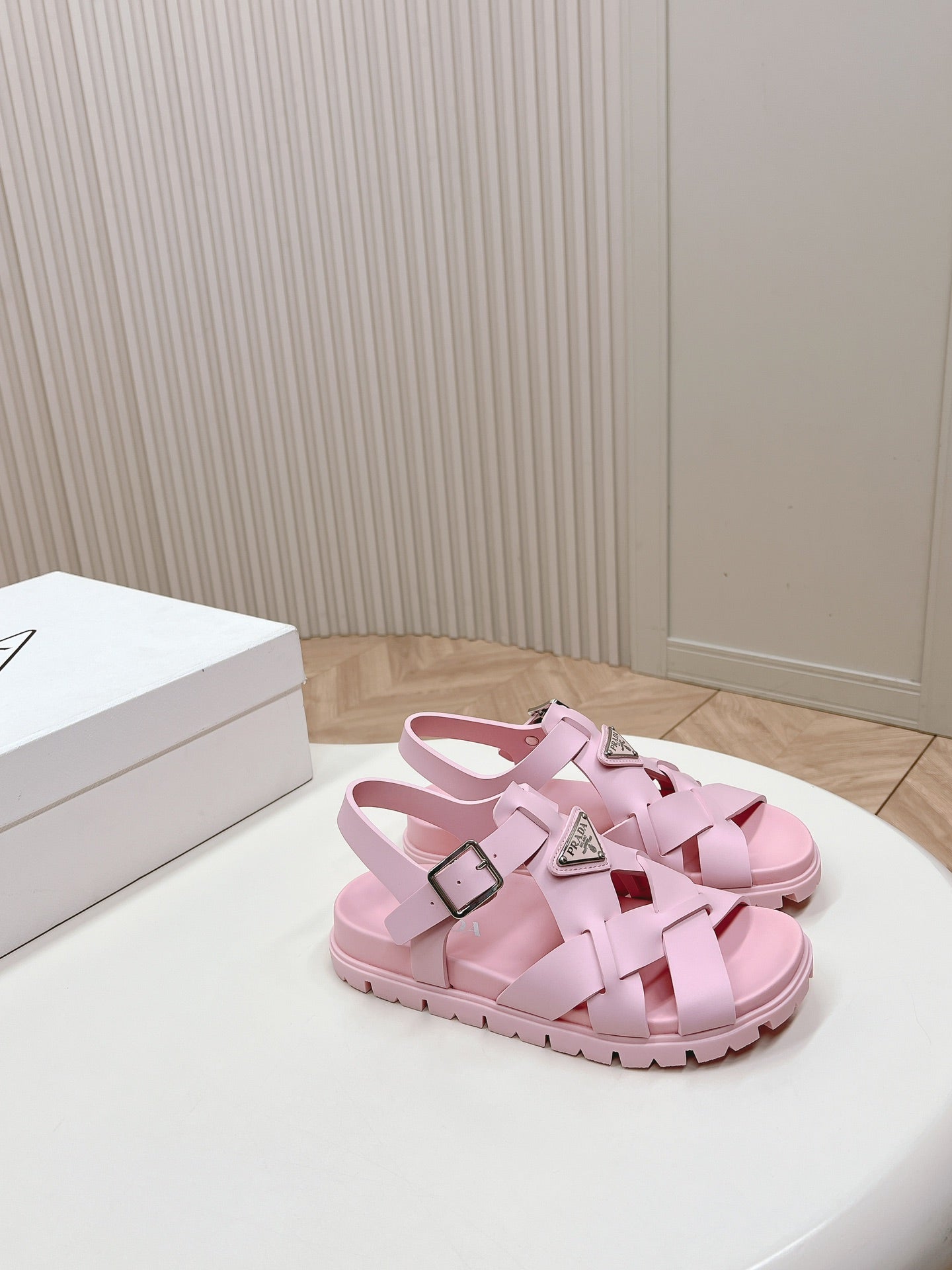 Luxury PradaInterwoven Straps Sandals 30 Pink