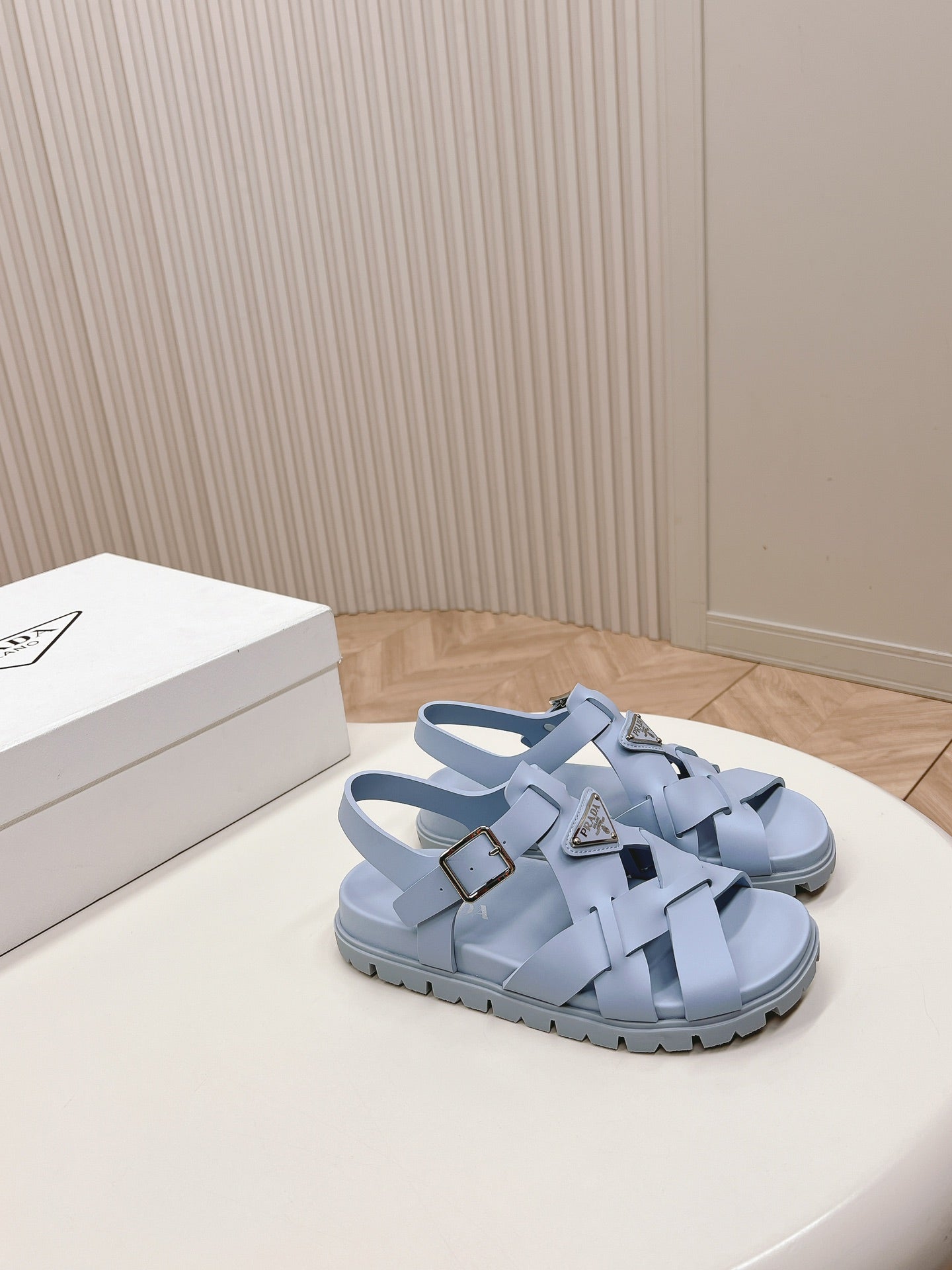 Luxury PradaInterwoven Straps Sandals 30 Baby Blue